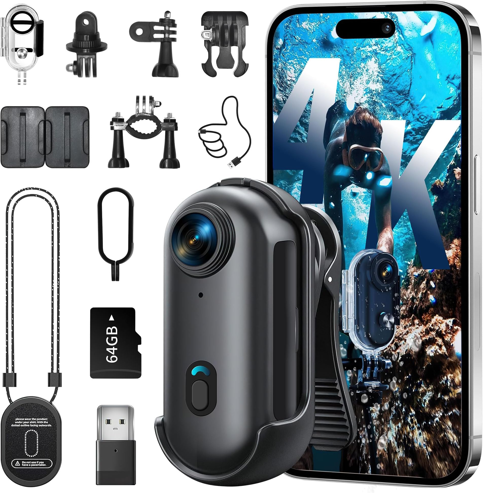 4K Mini Body Camera, Wearable Action Body Cam, Sports Action Camera，Thumb Size Hands-Free Recording Body Worn Camera, Premium Portable Camcorder Mount Anywhere for Work, Travel,Fishing, Pet Walking