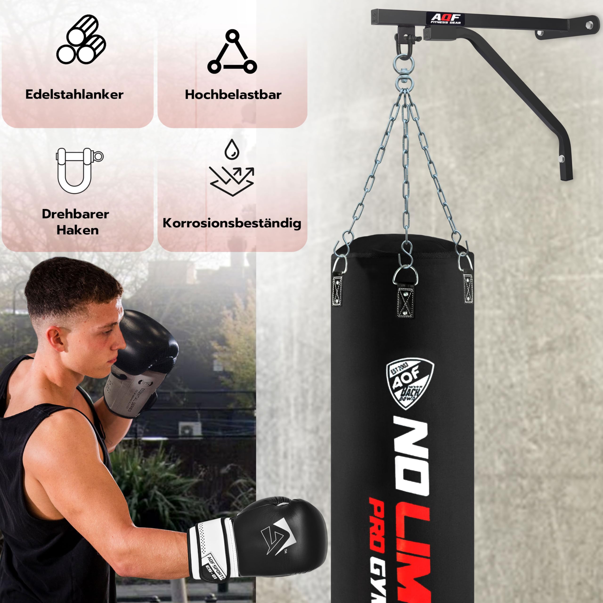 AQF Boxsack Halterung Stahl Boxsack Wandhalterung Mit D-Shackle-Wirbel und Befestigungen für Boxsack Hã¤Ngend- Boxsackhalterung für MMA Muay Thai Training Home, Fitness-Trainingsgeräte