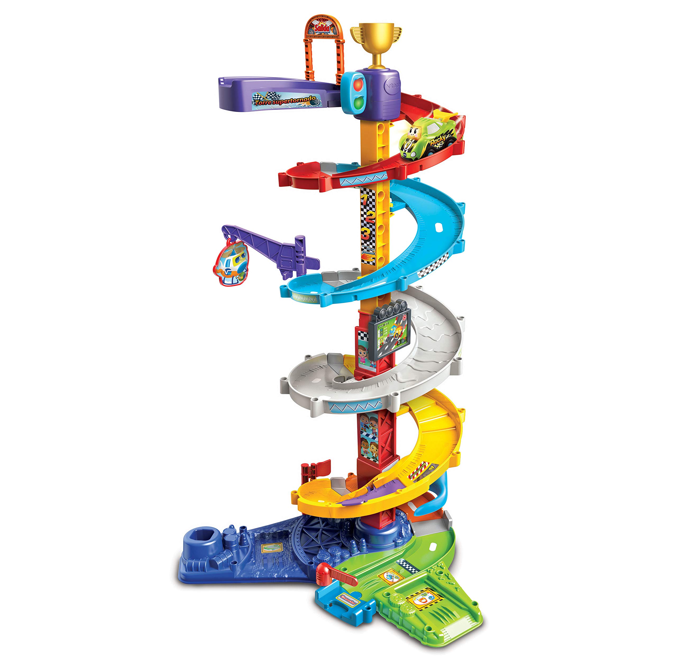 VTech 3480-535022 Supertornado Tower TutTut Bólidos, obwód garażowy, tory łączące, różne wycieczki, spirala - zawiera Rocky Superbolid Vehicle