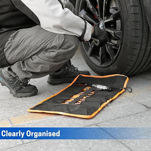 Miniatura 5 de Bolsa enrollable para herramientas con 13 bolsillos, bolsa de herramientas enrollable portátil para electricista, fontanero, carpintero, mecánico,