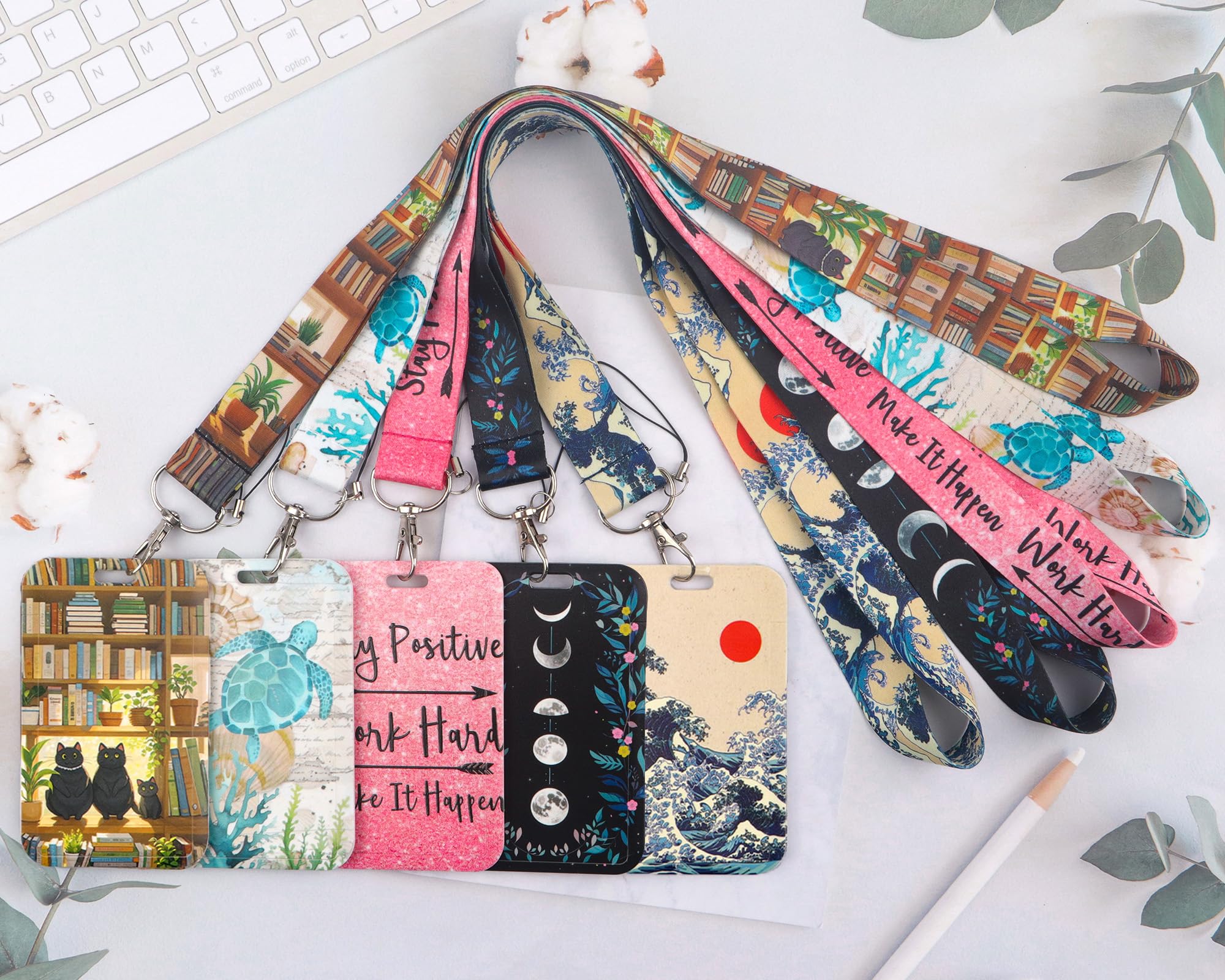 Juanooo Sea Wave Lanyard with Card Holder Retractable Reel Clip Cool Key Lanyard for Women Men Staff Nurses for ID Badge Teachers School Keychain for ID Holder - Image 3