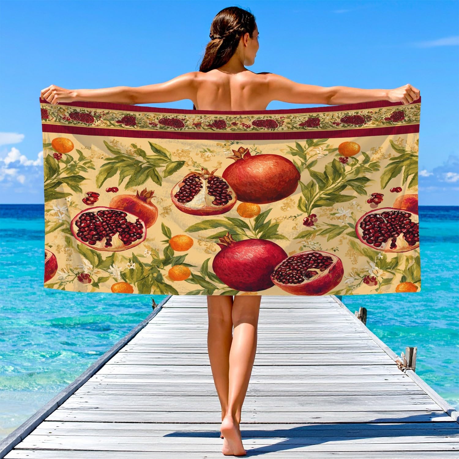 Toalla de playa de dibujos animados acogedora – Toalla de baño estilo Skandi viva, tranquila, fresca, natural, árbol grande, secado rápido, ultraligera y sin arena, toalla de playa suave de microfibra