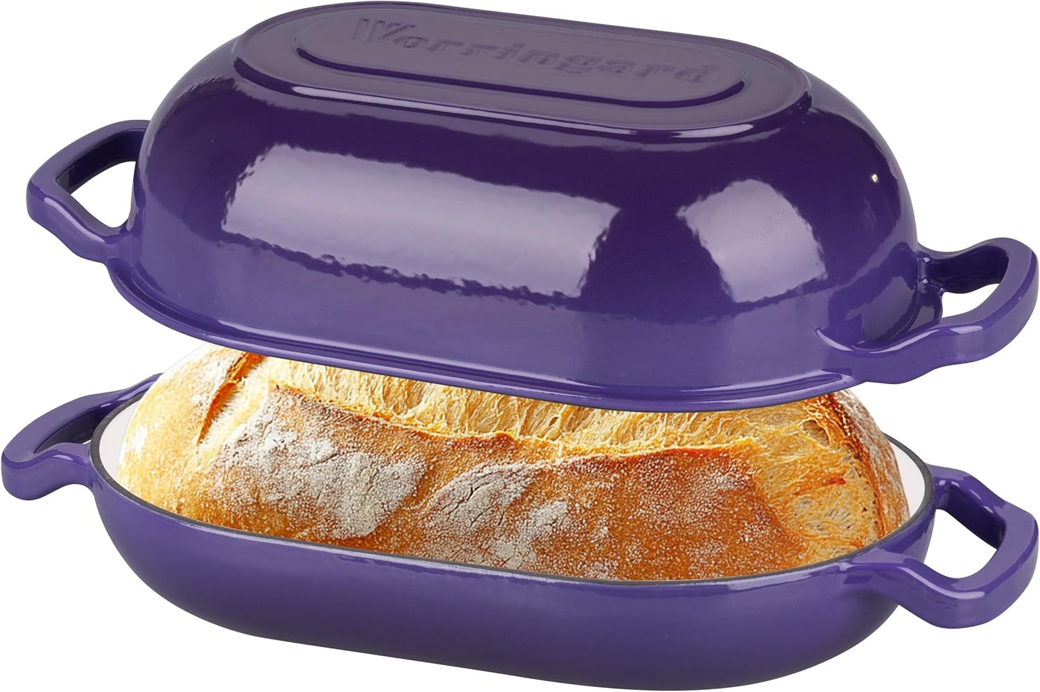 VORRINGARD Enameled Cast Iron Sourdough Bread Oven, Dutch Oven, Loaf Cast Iron Bread Pan for Homemade Bread Baking, Meatloaf Pan with Lid, 5QT, Purple