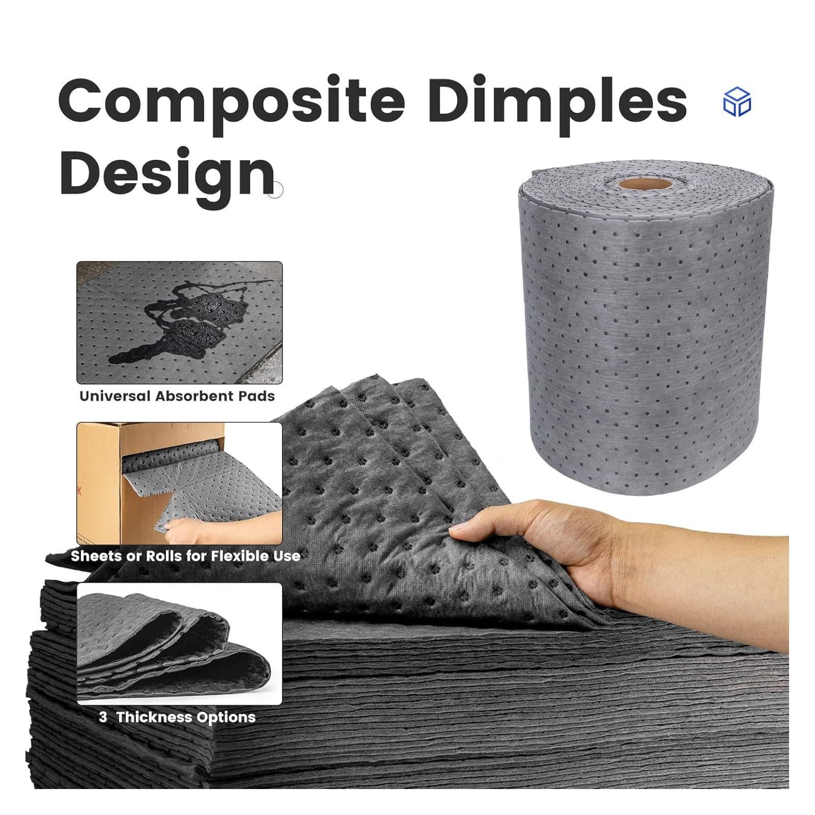 Elprico Rollo de Alfombrilla Absorbente de Aceite, Almohadillas Universales de Peso Pesado, Alfombra de Derrame de Esquina Absorbente para Piso de Garaje, Taller, Sótano e Uso Industrial