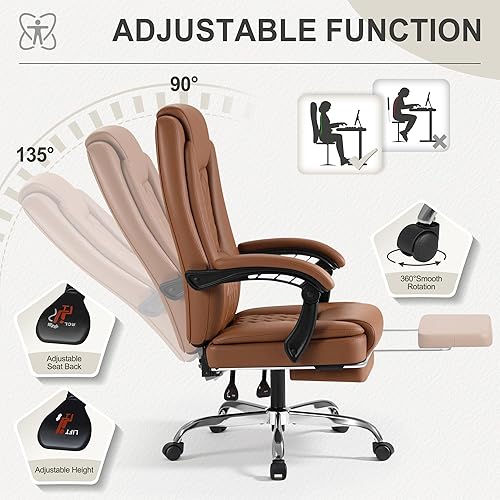 Miniatura 7 de Homall Silla ejecutiva de oficina en casa con soporte lumbar, silla de oficina ergonómica ajustable de respaldo alto, silla de oficina reclinable