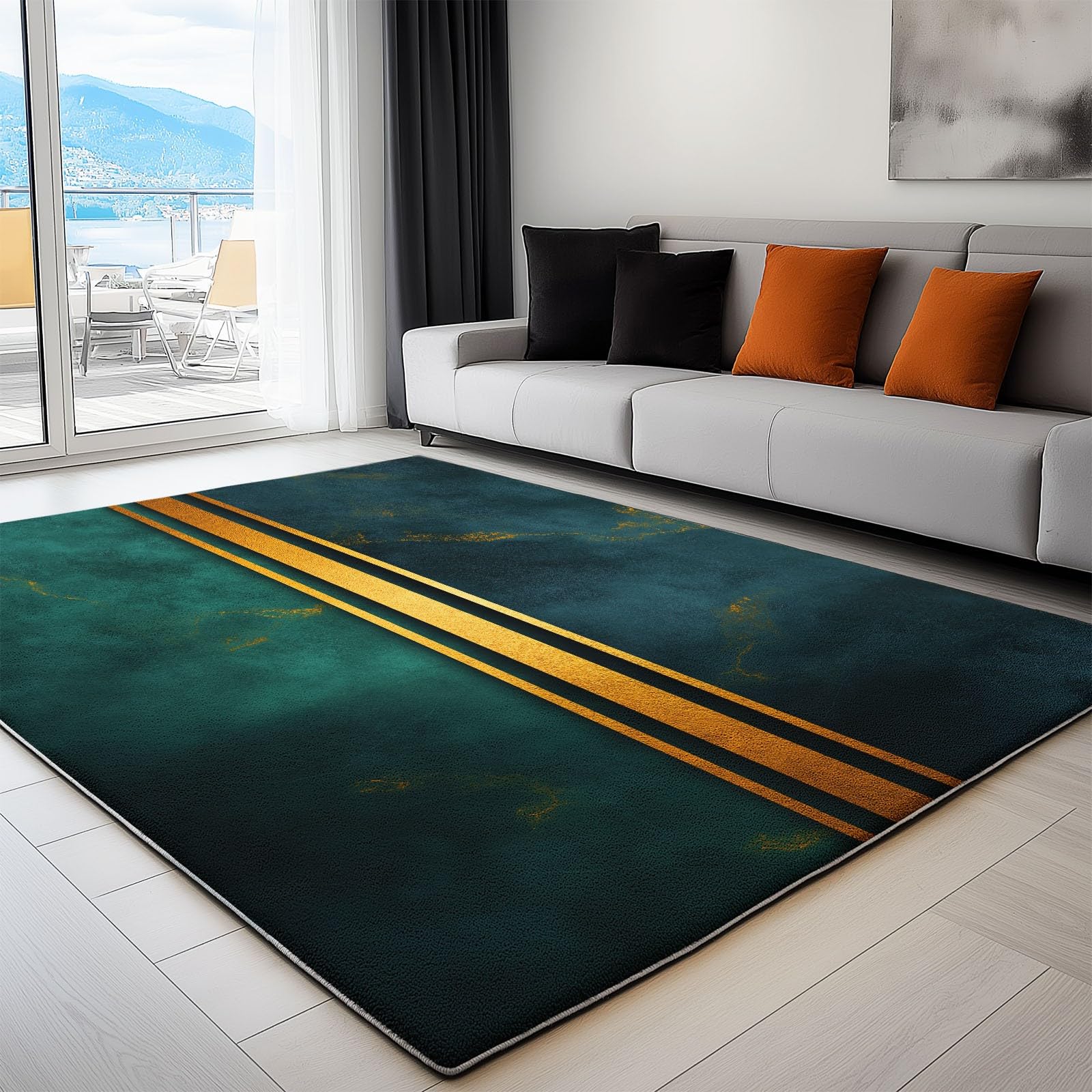 Generisch Waschbare Teppiche 100 x 160 cm rutschfest Eleganter Luxus Teppich, Smaragdgrüner Marmor Geometrie Indoor Wohnzimmer Teppich Böden Dekor für Schlafzimmer Jugendzimmer Badezimmer