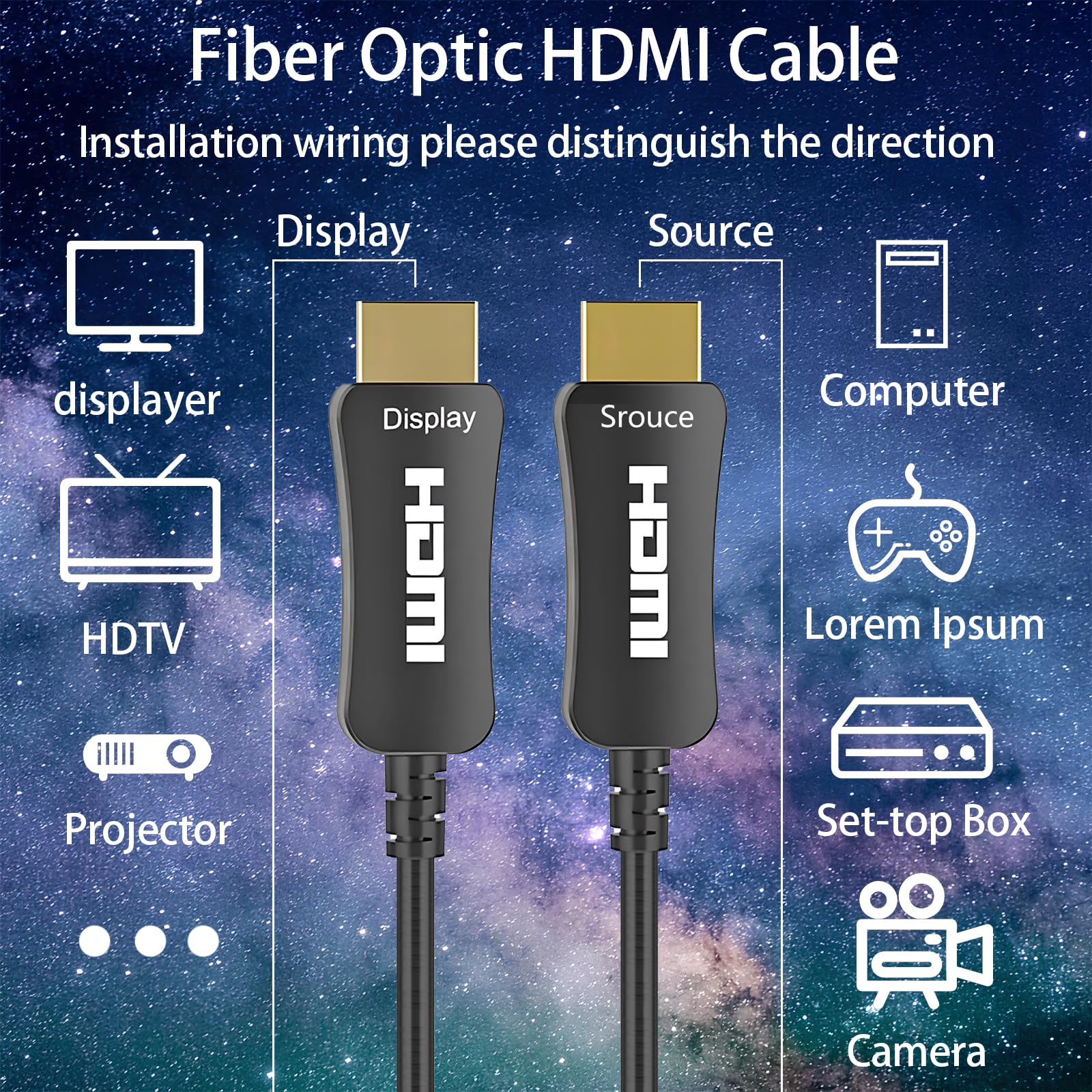 Câble HDMI à fibre optique 8K, 3 m, câble HDMI 2.1 48 Gbit/s ultra haut débit, 8K @ 60 Hz/4K @ 120 Hz, HDR/eARC/VRR, câble HDMI directionnel ultra HD compatible avec HDTV PC RTX4090