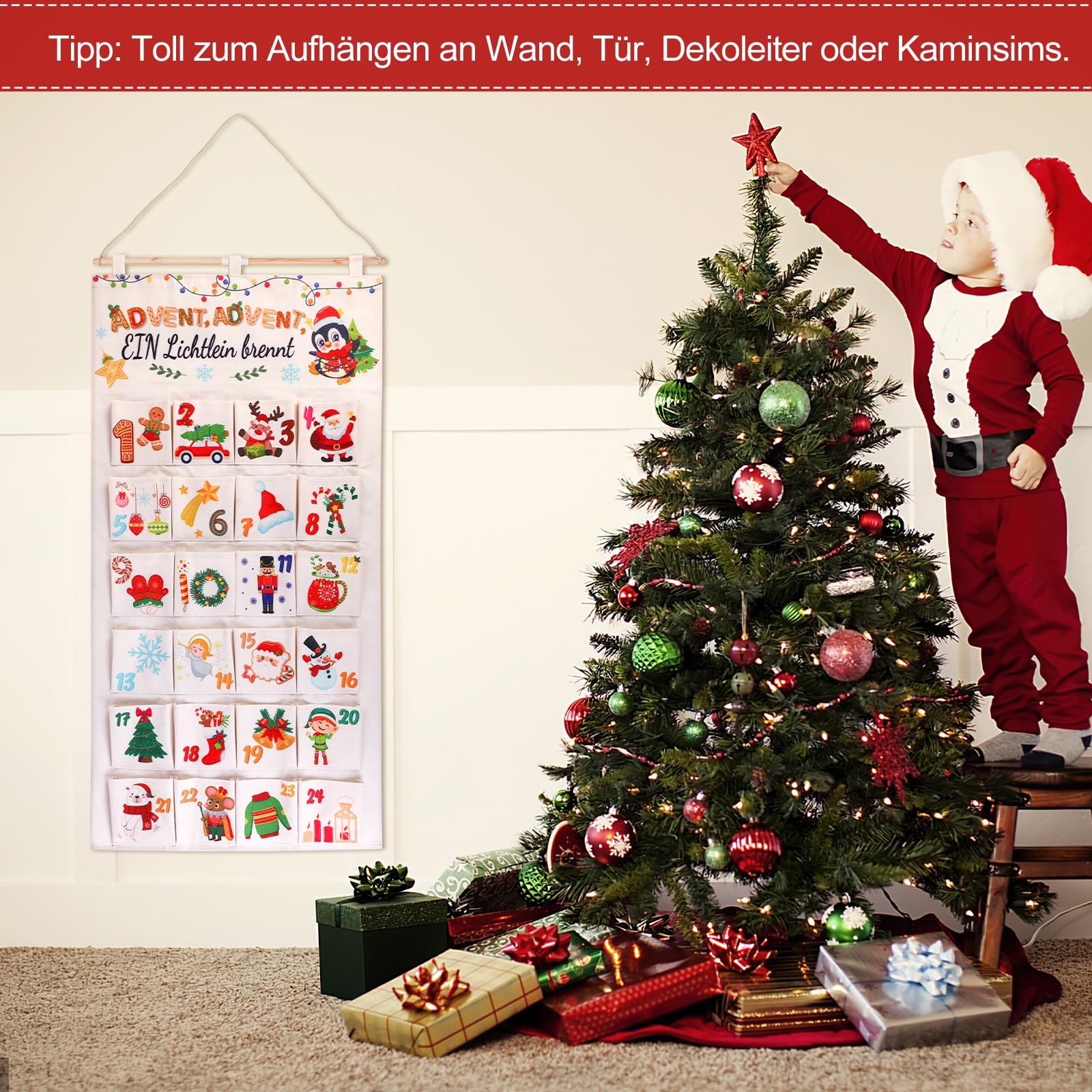 2025 Adventskalender om te vullen, met stof, kerstkalender om te vullen