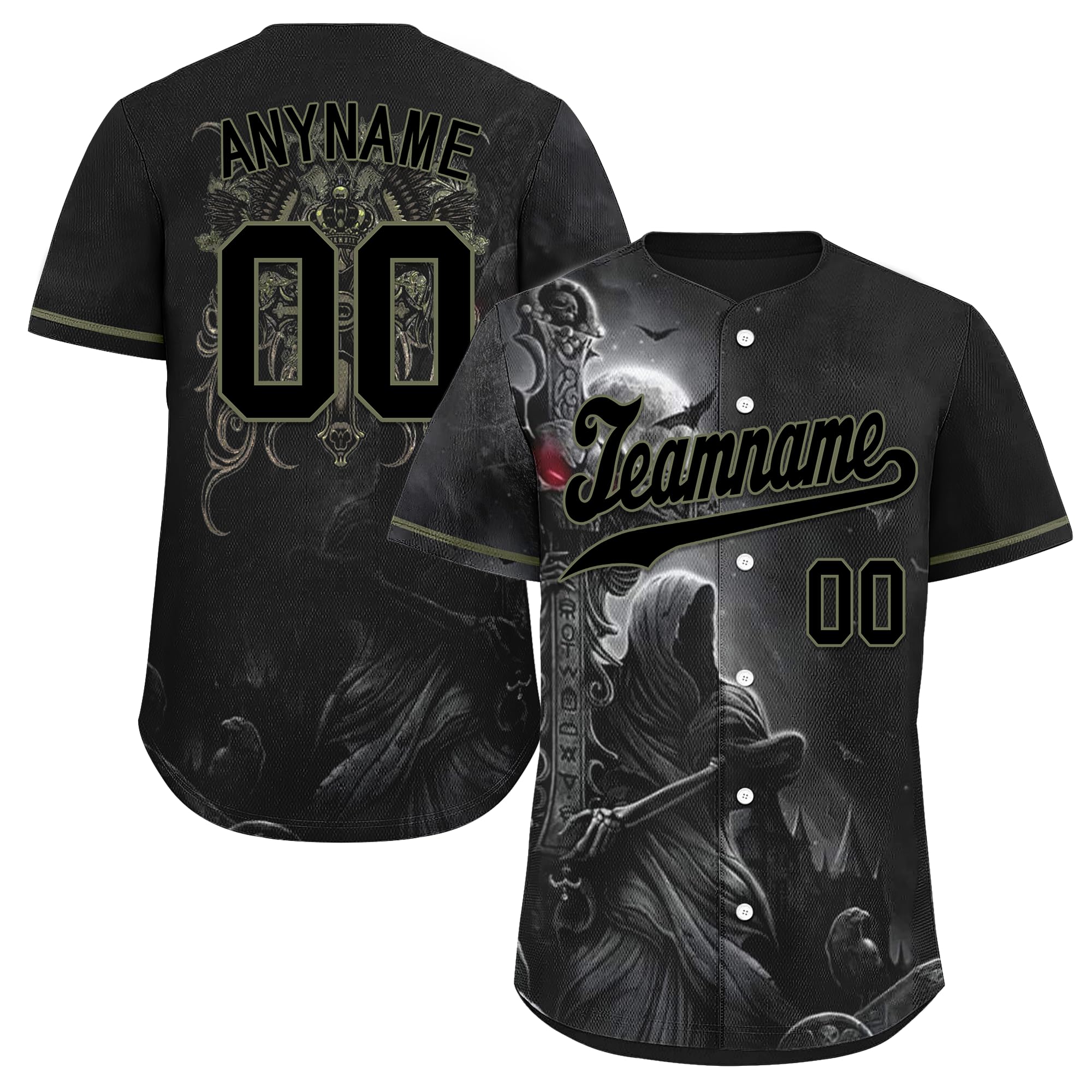 coolcustomize Custom Skull Baseball Jersey for Men Youth Team Gothic Sports Uniform Short Sleeve Softball Shirts with Name/Logo