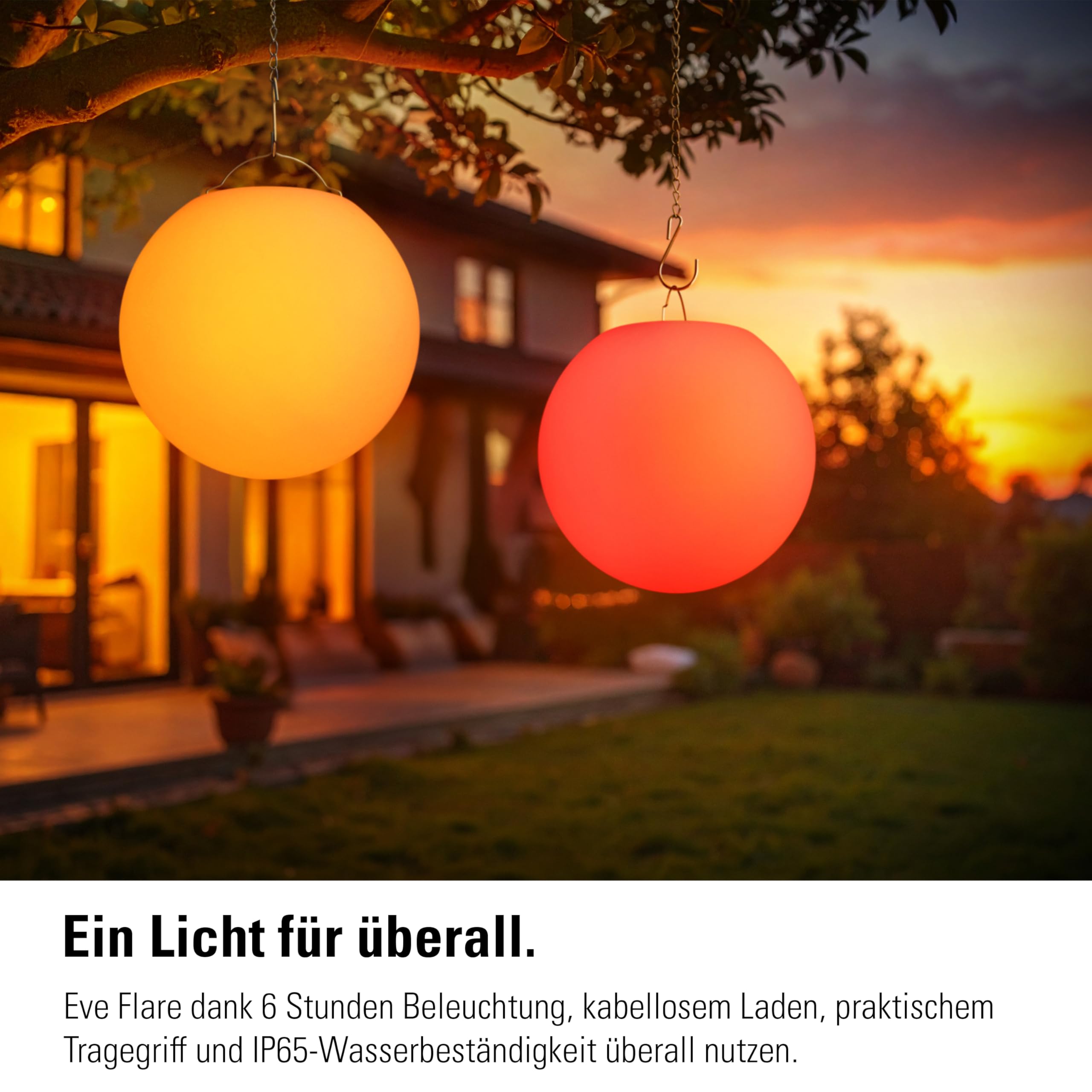 Eve Flare Tragbare smarte LED-Kugelleuchte wasserbeständig weißes & farbiges Licht 90 lm Ø 25 cm dimmbar Bluetooth Thread App-Steuerung
