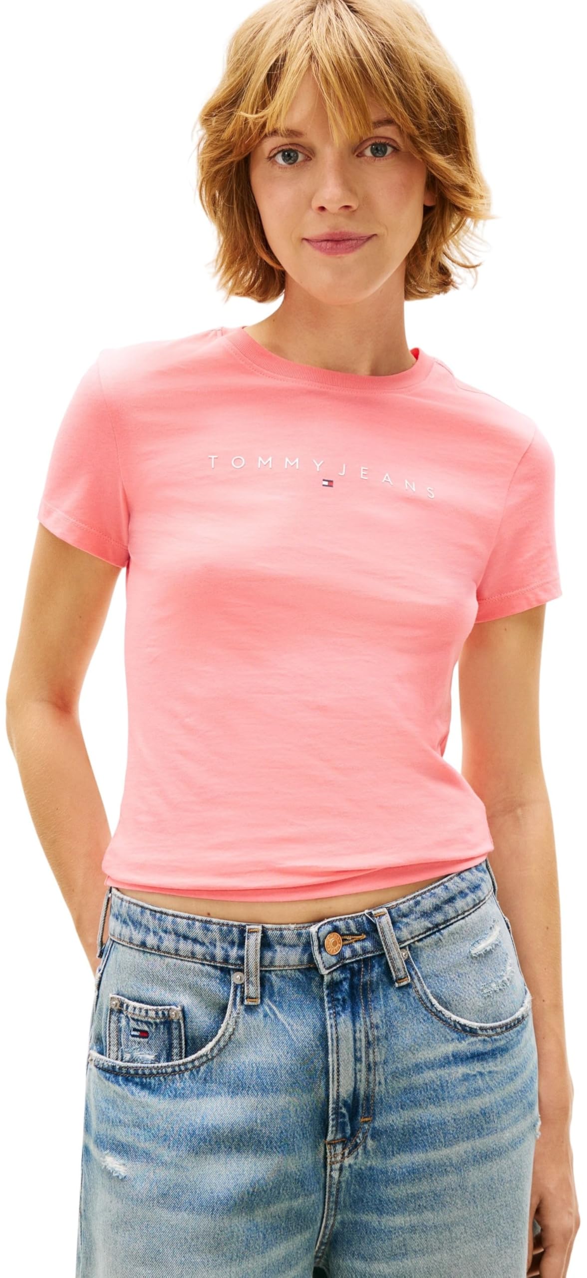 Tjw Slim Linear Tee Tommy Jeans T-Shirt Ajusté Rose Tropical XL