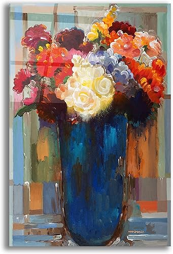 Miniatura 9 de Epic Art 'Flowers in a Blue Vase' de Hooshang Khorasani, arte de pared de vidrio acrílico, 16 x 24 pulgadas