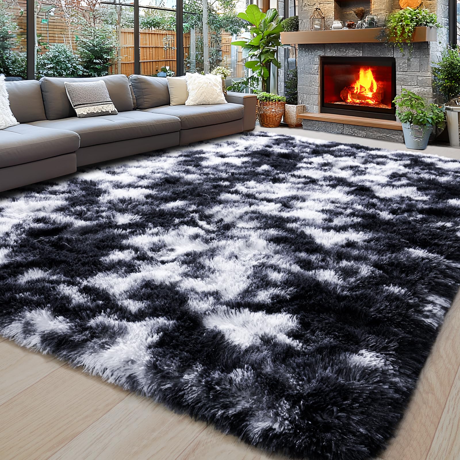 Tapis à poils longs pour chambre à coucher moderne grand tapis pelucheux doux