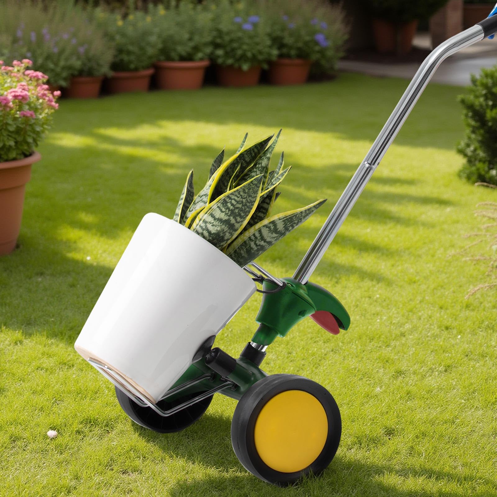 VEVOR Carrito de Transporte para macetas con Asa de Agarre Ajustable Capacidad Máxima de 65 kg Transportador de Macetas 550 x 370 x 1180 mm con Ventosa y Cierre de Seguridad para Interior, Exterior