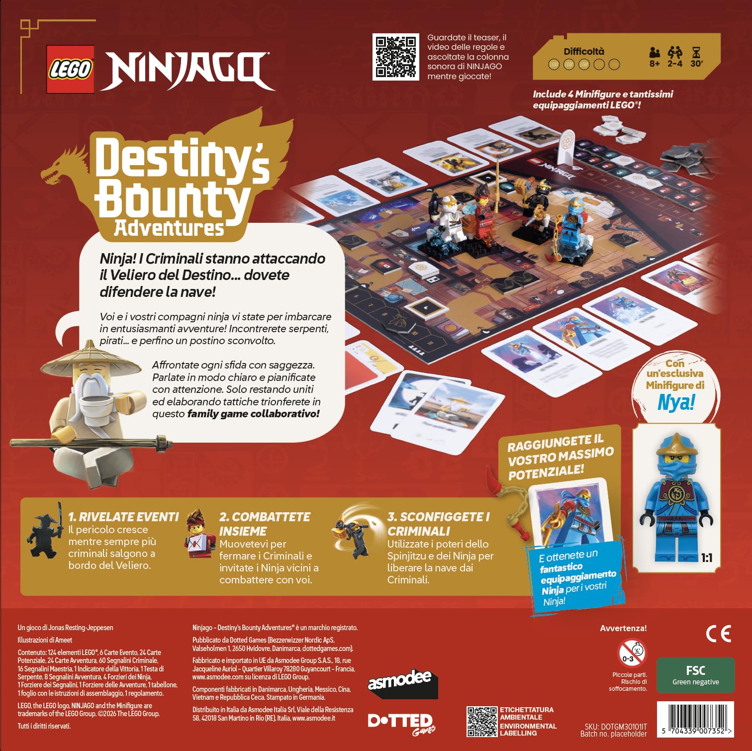 Asmodee – LEGO NINJAGO: DESTINY'S BOUNTY ADVENTURES – Gioco LEGO Ninjago | Gioco da Tavolo Cooperativo di Avventura per tutta la Famiglia – 2-4 Giocatori – 8+ Anni – 30 Minuti – Edizione Italiana