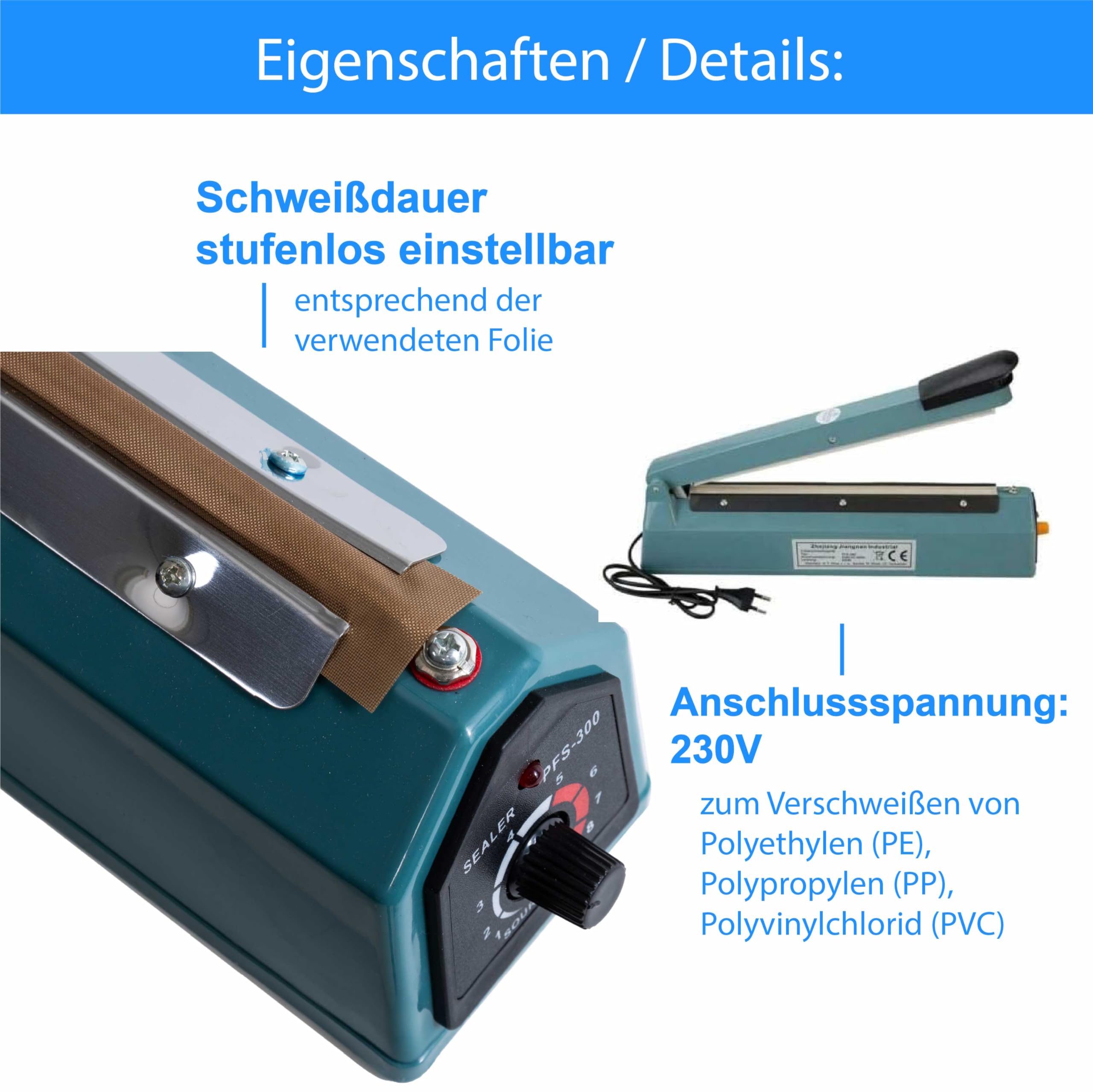 Impuls Folienschweißgerät von 2-3mm Balkenschweißgerät in 3 Größen auswählbar (PFS-400)