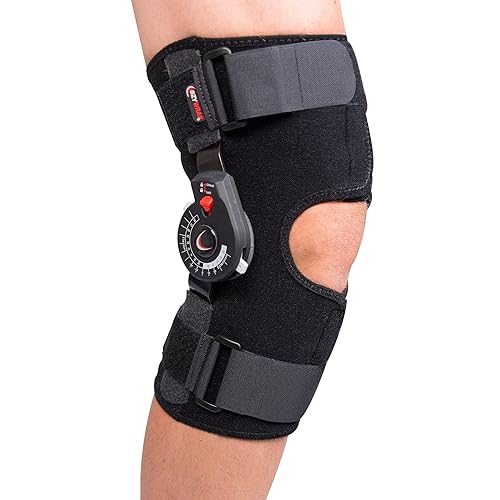Rally ROM Rodillera con bisagras, soporte de rodilla de compresión ajustable con bisagras ROM extraíbles y control de flexibilidad de bloqueo de