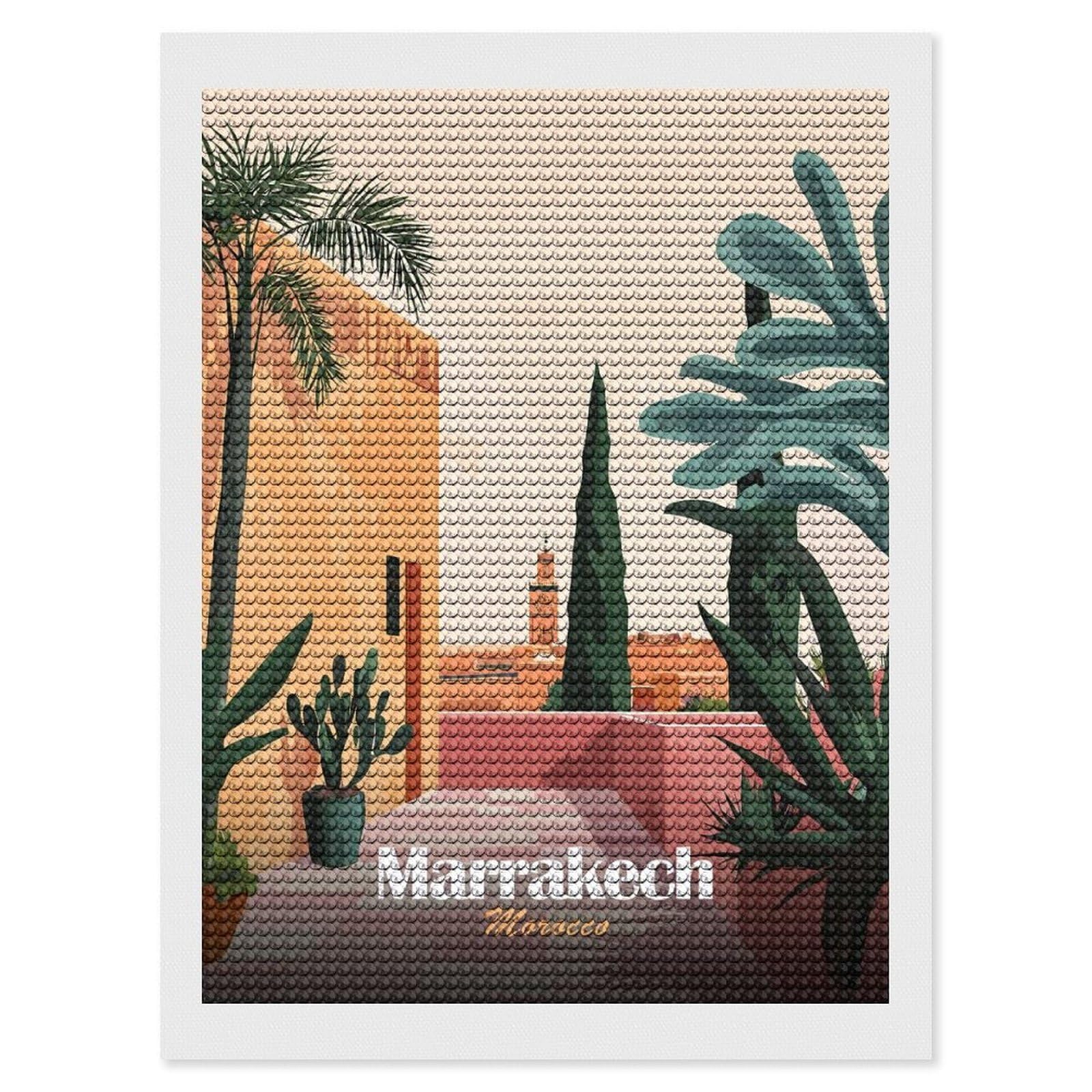 Junmoney Marrakech Cityscape Crystal Diamond Art Kit 12"x16", Modern Decor, Boho Decor, Wall Art Gift, Decorative Artwork, Creative Hobby