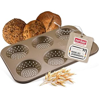 Zenker 6 Bread Trays, Perfect Baking Results Thanks to Non-Stick Coating, for Crispy Rolls, Heat Resistant up to 230 &deg;C, Gold