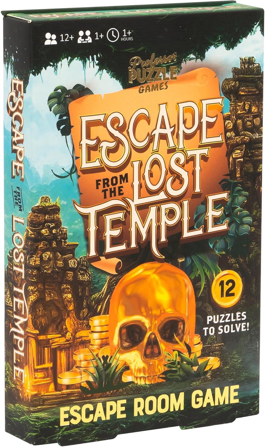 Professor Puzzle: Escape from The Lost Temple - Archeological Themed Escape Room Board Game, 12 Logic & Number Puzzles to Solve, Ages 12+, 1+ Players
