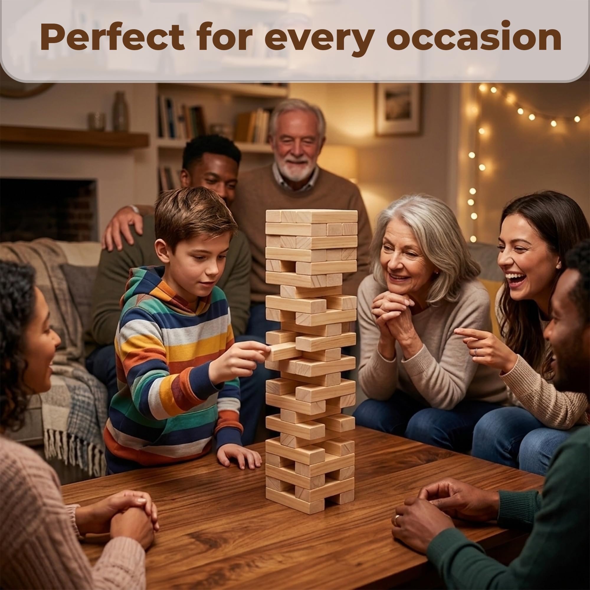 WUDLY® Wooden Tumbling Tower Game 54 Pcs | Classic Block Stacking Game for Kids & Adults | Educational Indoor Party & Family Fun Game | Handcrafted Wooden Toy (Classic) 3