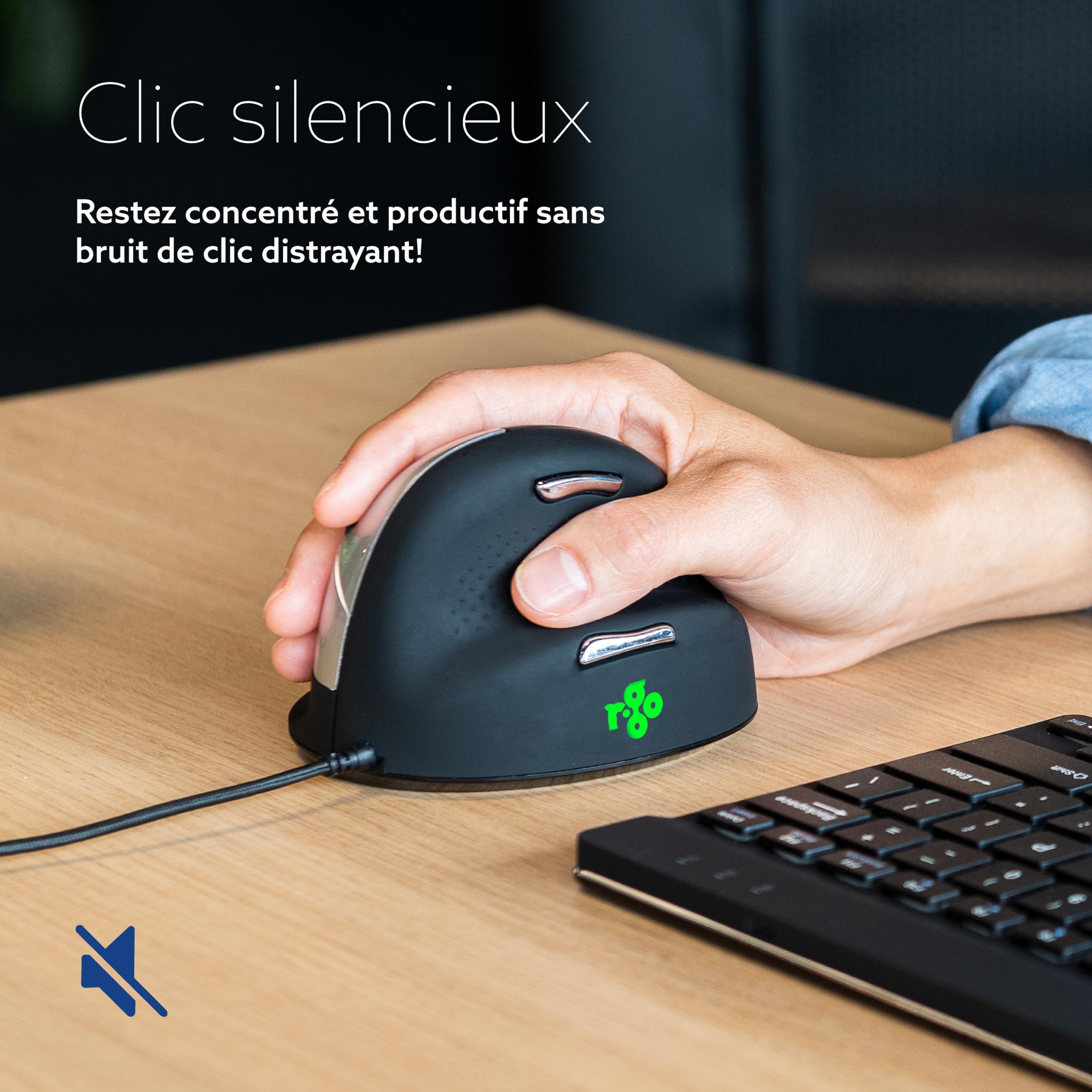 R-Go He Souris Ergonomique Filaire, Grande Taille, Souris Verticale, Anti-Tendinite, 3500 DPI réglable et 5 Boutons, Compatible avec Windows/Mac/Linux, Noir