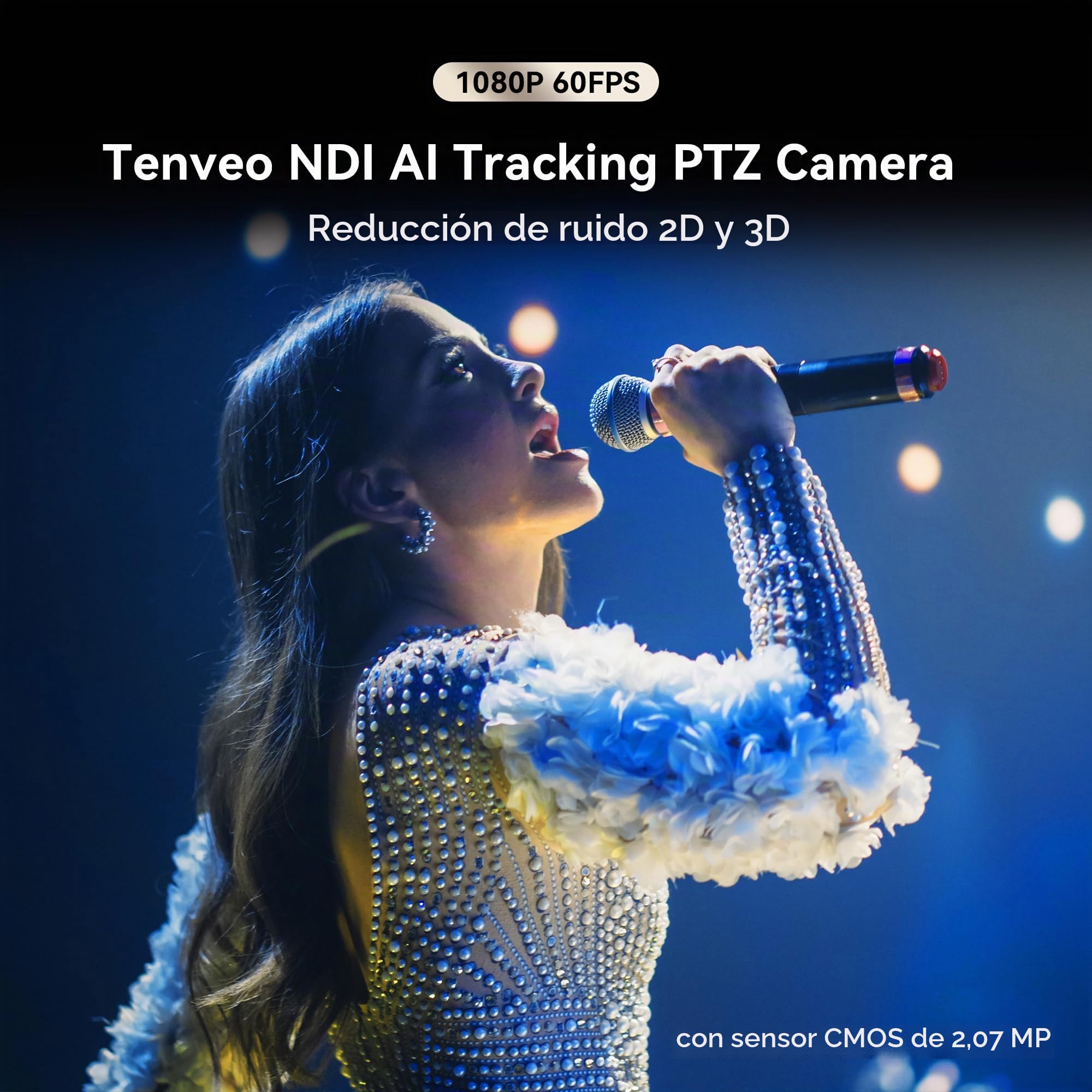 Tenveo Cámara PTZ con NDI, Seguimiento Automático de Rostro y Silueta Humana con IA, Zoom Óptico 20X, Transmisión en Vivo con 3G-SDI/HDMI/USB3.0/LAN(PoE), Luz Tally y Pantalla IP