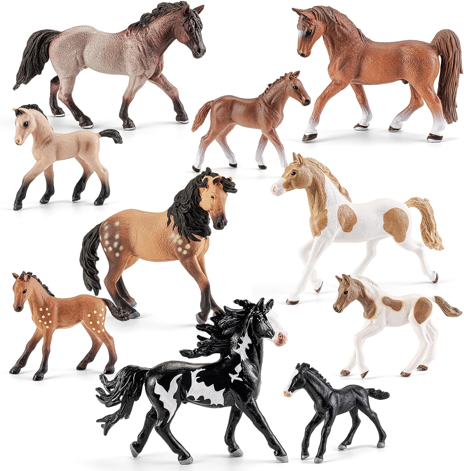 10PCS 6" Horse Toys Family Figurines for Girls Boys 3 4 5 6+ Years Old, Realistic Farm Animal Toys Figurines Learning Toys for Kids, Horse Party Favors Birthday Gift Cake Toppers Decoration