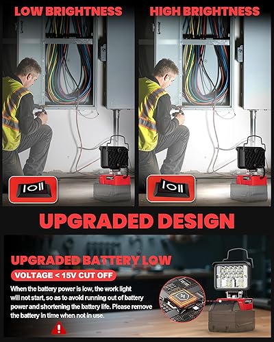 Vista 16 de LIVOWALNY Luz de trabajo LED de 30 W compatible con batería Milwaukee, linterna portátil de 3000 lúmenes, cabezal ajustable de 140° con puerto