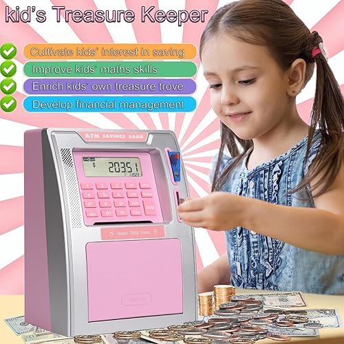 Miniatura 9 de Alcancía de cajero automático mejorada 2022 para dinero real para niños y adultos con tarjeta de débito, alimentador de facturas, reconocimiento de
