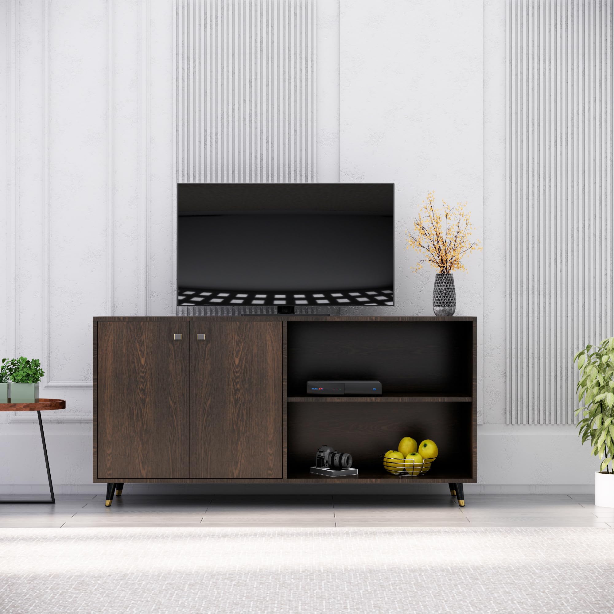 BRUNT The unit. Area2 フードジャー ブラック Bniture TV Unit Cabinet for Living Room 30 to 65 Inch, Engineered