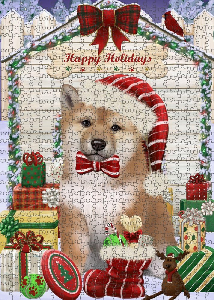 Christmas House with Presents Shiba Inu Dog Jigsaw Puzzle for Adults - Animal Printed Interlocking Puzzle Game Artwork - Gift for Dog Lover's -1000 Pcs 29.5"x19.7", PZLE53347