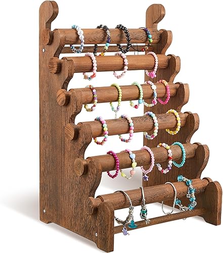 Marsui Soporte de pulsera de madera y exhibición de 6 niveles, organizador de pulsera, exhibiciones de pulsera para venta de soporte de pulsera para