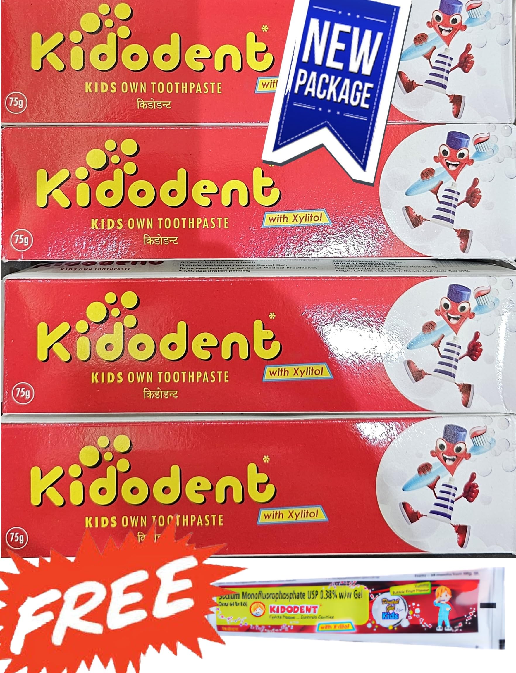 KIDODENT TOOTHPASTE with Xylitol for Kids | Fights Plaque & Cavities | (75 GMS) PACK OF 4 WITH FREE MINI PACK (15 GMS ) No free 15gm pack is present with the 75gm pack (B0D3B7LLN2) Amazon Price History, Amazon Price Tracker