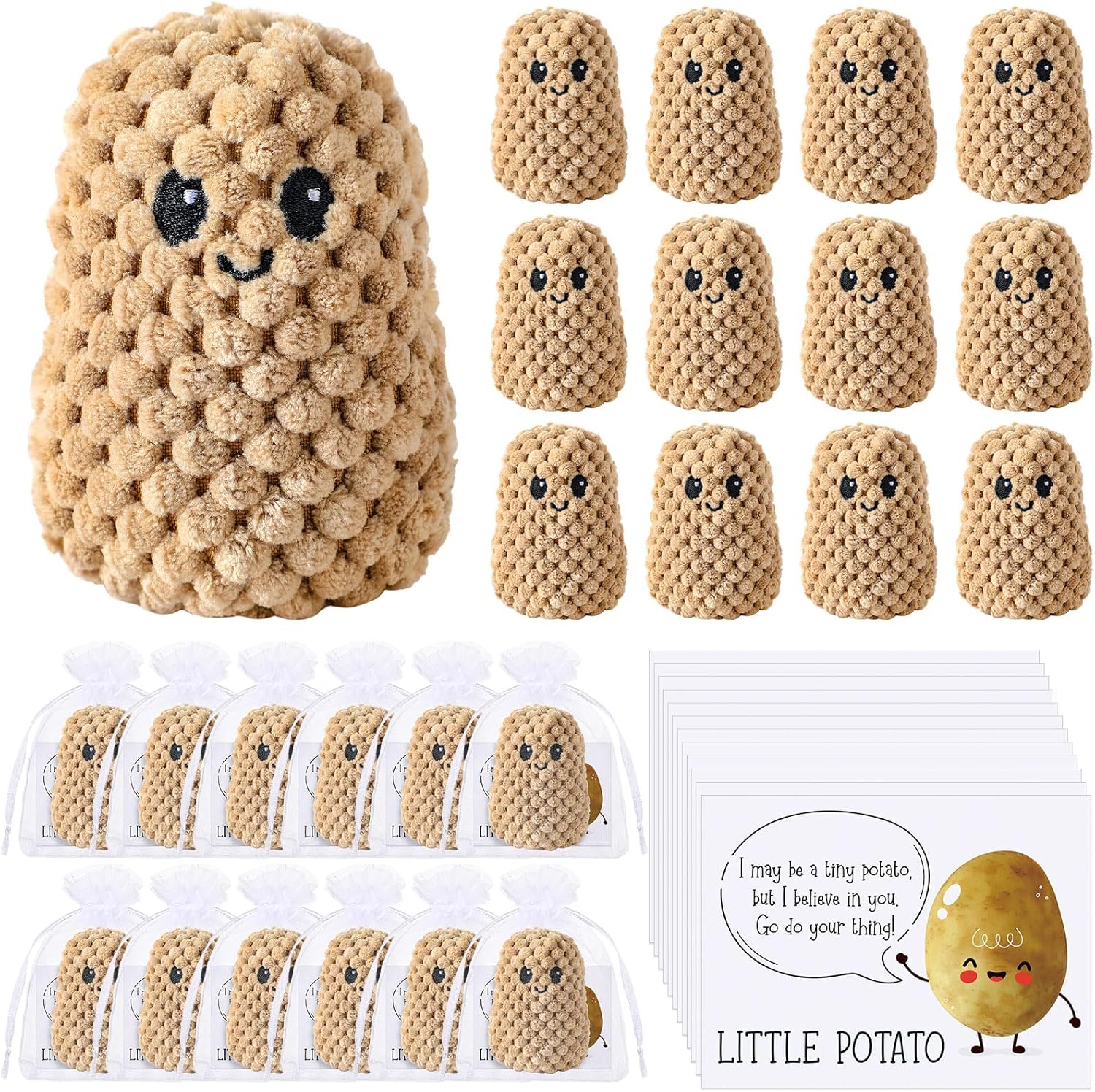 RoundFunny 20 Set Graduation Gifts Bulk Crochet Potato Inspirational Funny Plush Gifts with Positive Card for Women Men Mother's Day Friend Office Birthday Party Decor (Graduation)