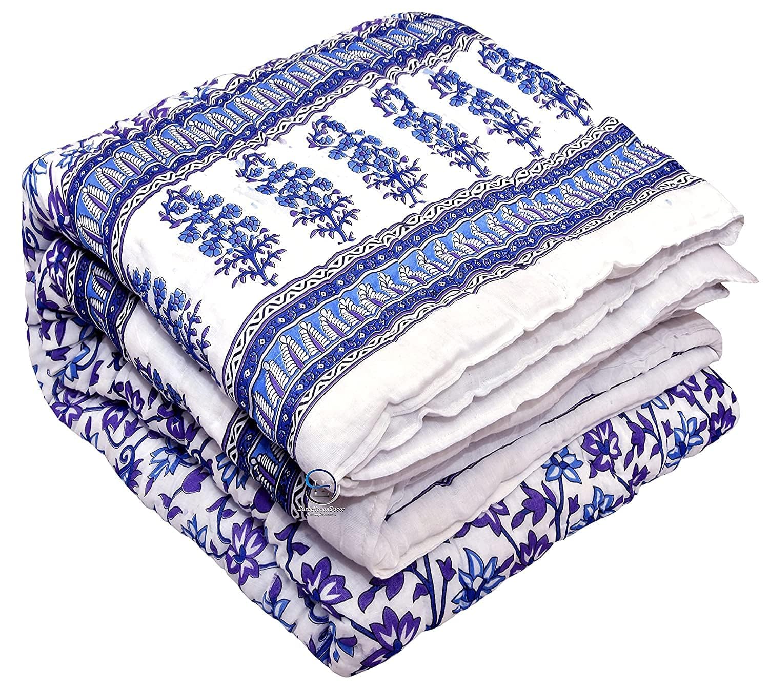 400 TC Pure Cotton Jaipuri Design Printed Lightweight Double Bed Quilt/Razai/Rajai, 85 x 100 Inches, Soft & Cozy Bedding for All Seasons (Design-D-04)-image-46