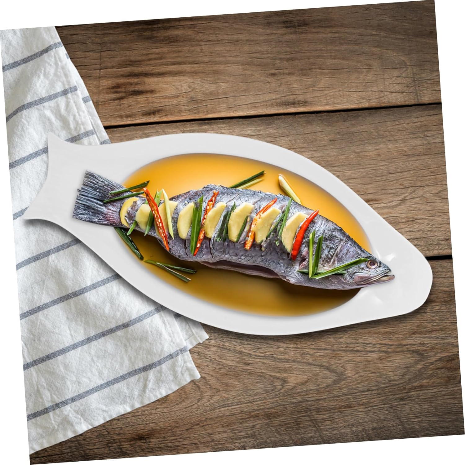 White Oval Ceramic Fish Serving Plate for Home and Restaurant Use Smooth Glossy Surface No Spill Design and Easy to Clean Appetizer Platter for Steamed Whole Fish Dishes
