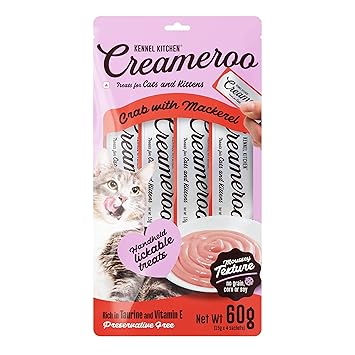 Kennel Kitchen Creameroo Cat Treats, 60g, 4 Pieces | Crab With Mackerel Flavour | Smooth Creamy Lick-able Wet Food for Cats and Kittens | Handheld | Preservative Free - image, photos