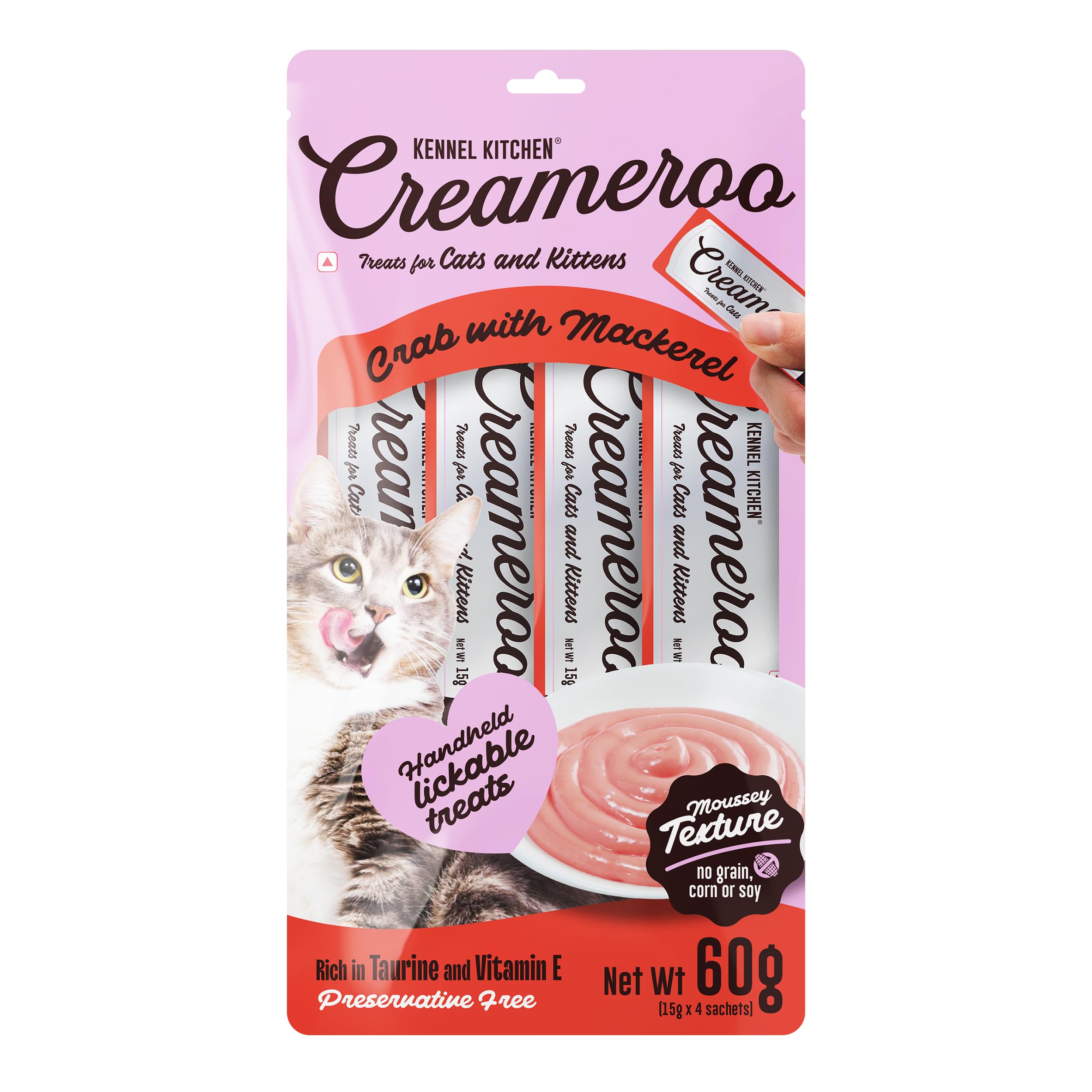 Kennel Kitchen Creameroo Cat Treats, 60g, 4 Pieces | Crab With Mackerel Flavo...
