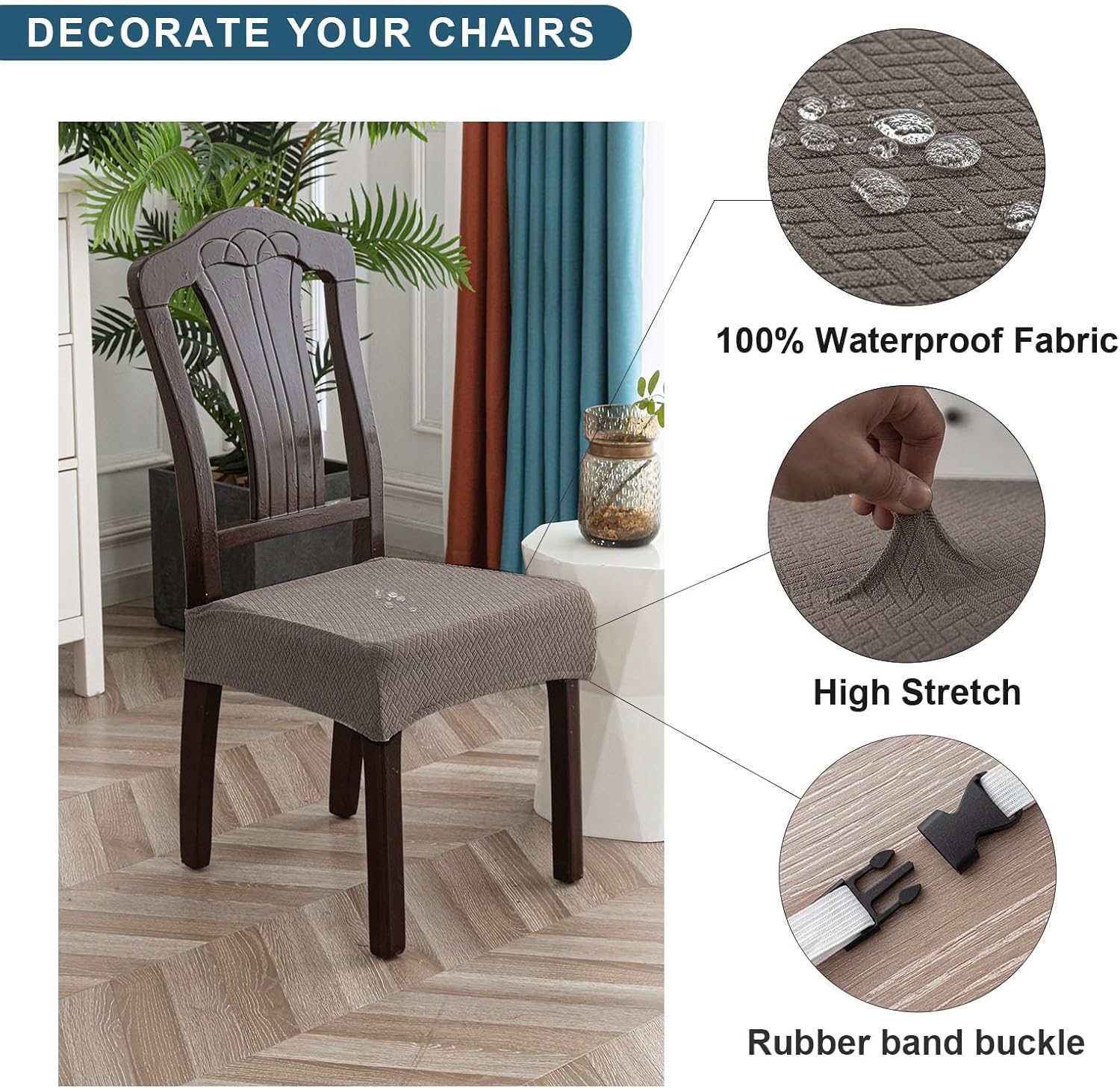 Genina Waterproof Seat Covers for Dining Room Chair Covers Set of 8, Stretch Jacquard Kitchen Parson Chair Slipcover Protector