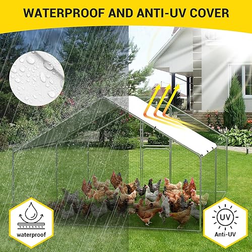 Miniatura 3 de GarveeLife Gallinero de metal grande con cubierta impermeable y anti-UV, jaula para aves de corral, corral de pollo, corral de pollo al aire libre