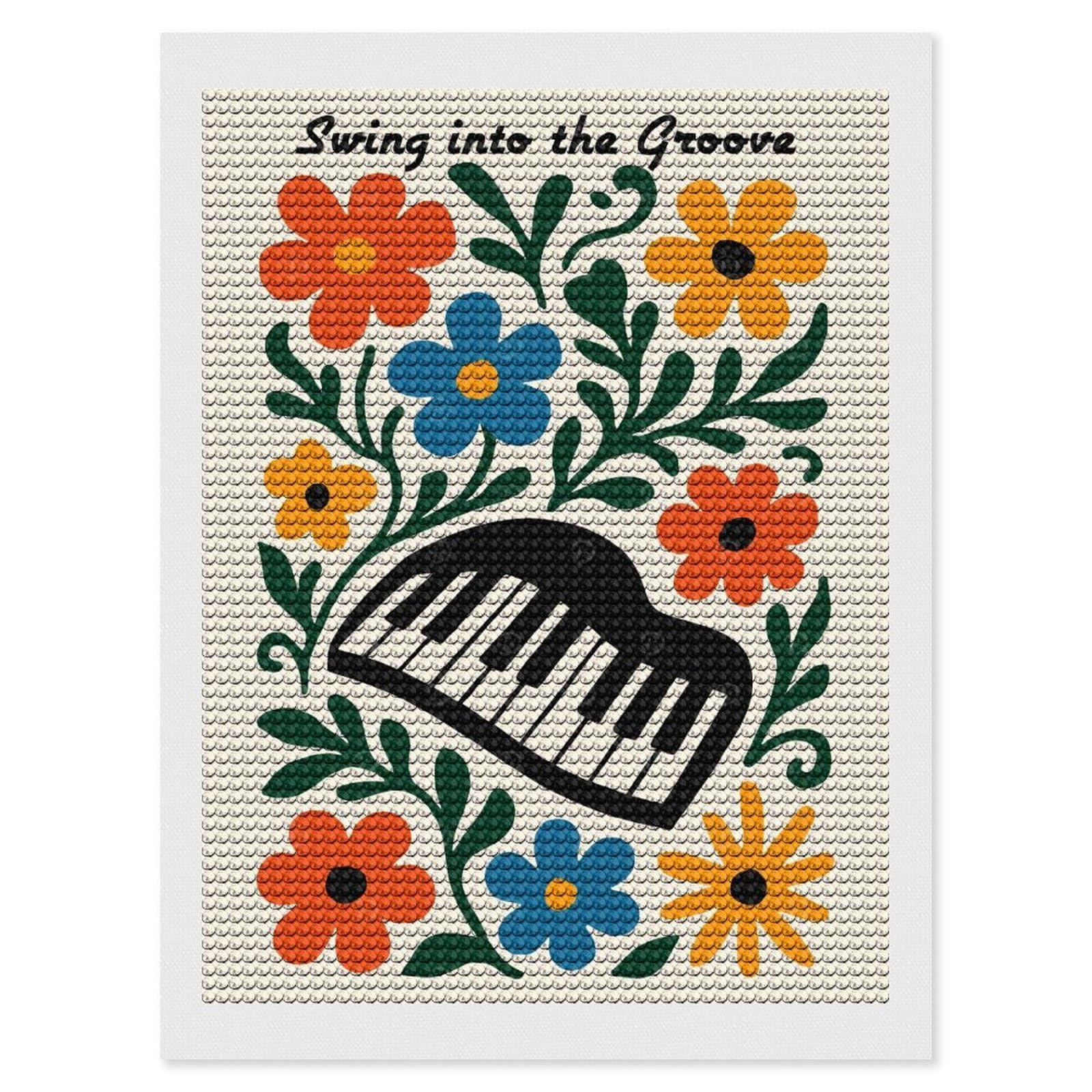 Junmoney Swing Into The Groove Floral Piano Diamond Painting Canvas Set 12"x16", Mindful Craft Activity, Nice Detail and Sparkle, Farmhouse Decor, Birthday Gift
