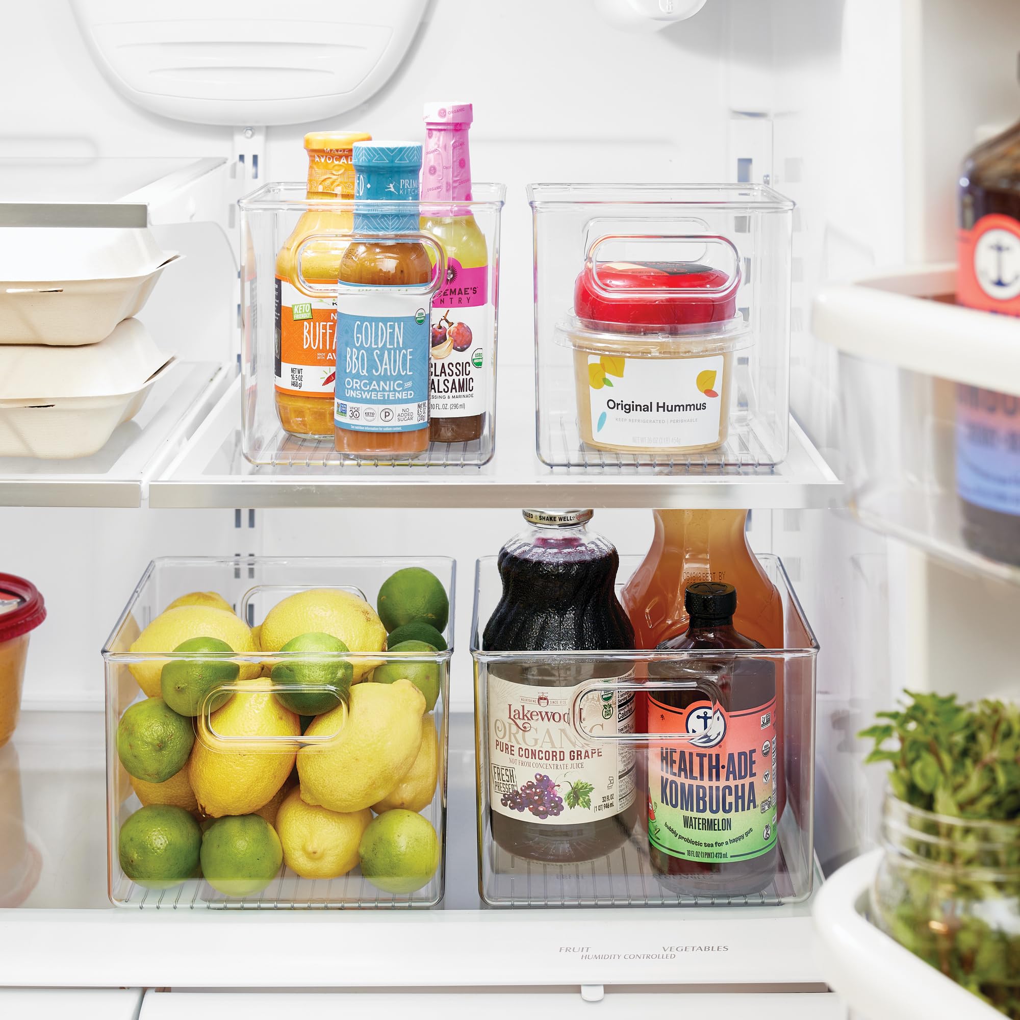 iDesign Set di 4 contenitori per l'organizzazione del frigorifero in plastica riciclata al 50%, Made in USA, ideale per l'organizzazione di freezer, frigorifero e dispensa, trasparenti