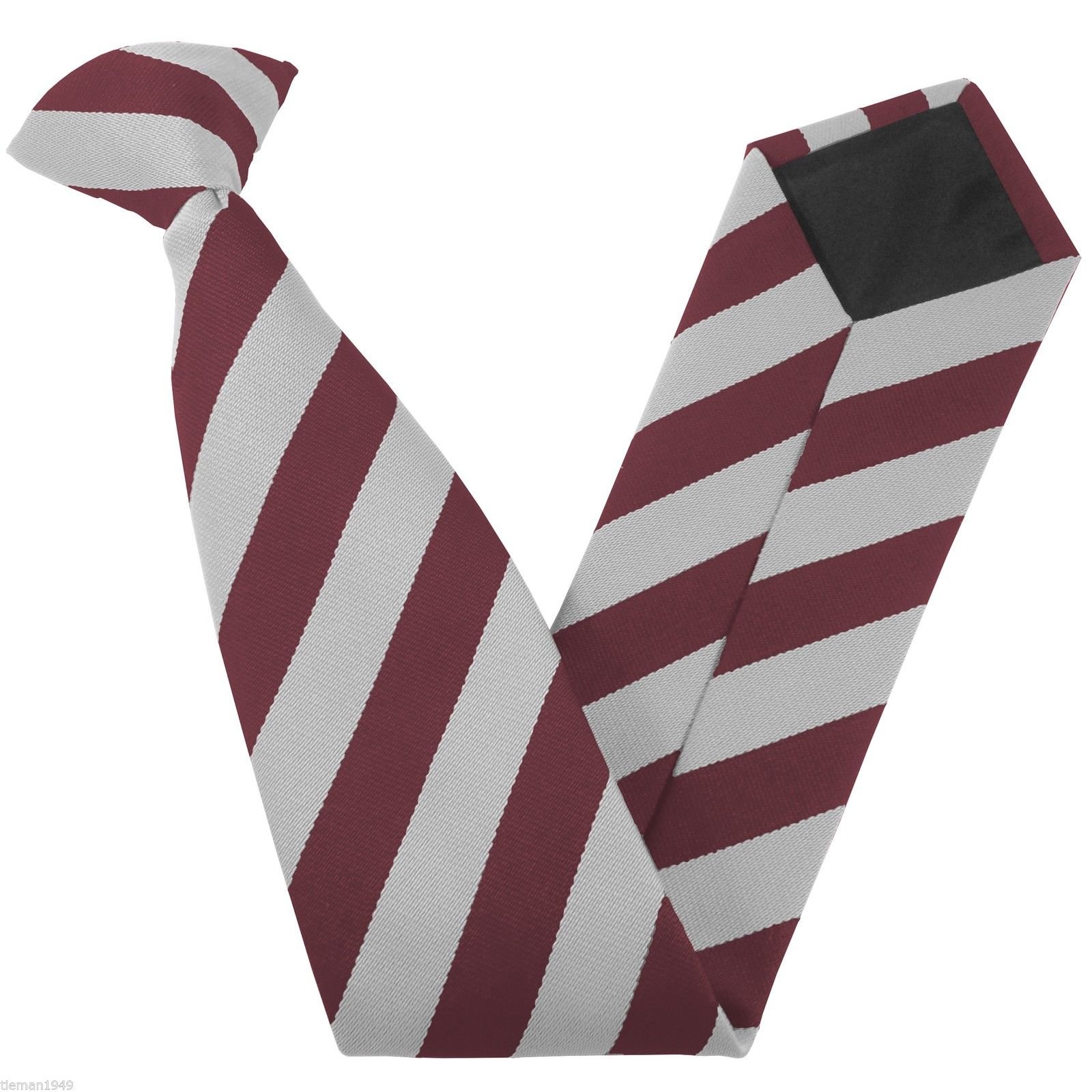 Great British Tie Club Clip On Block Stripe School Ties (Colour & Size Variations) (14 inch clip on (Junior School), White & Maroon)