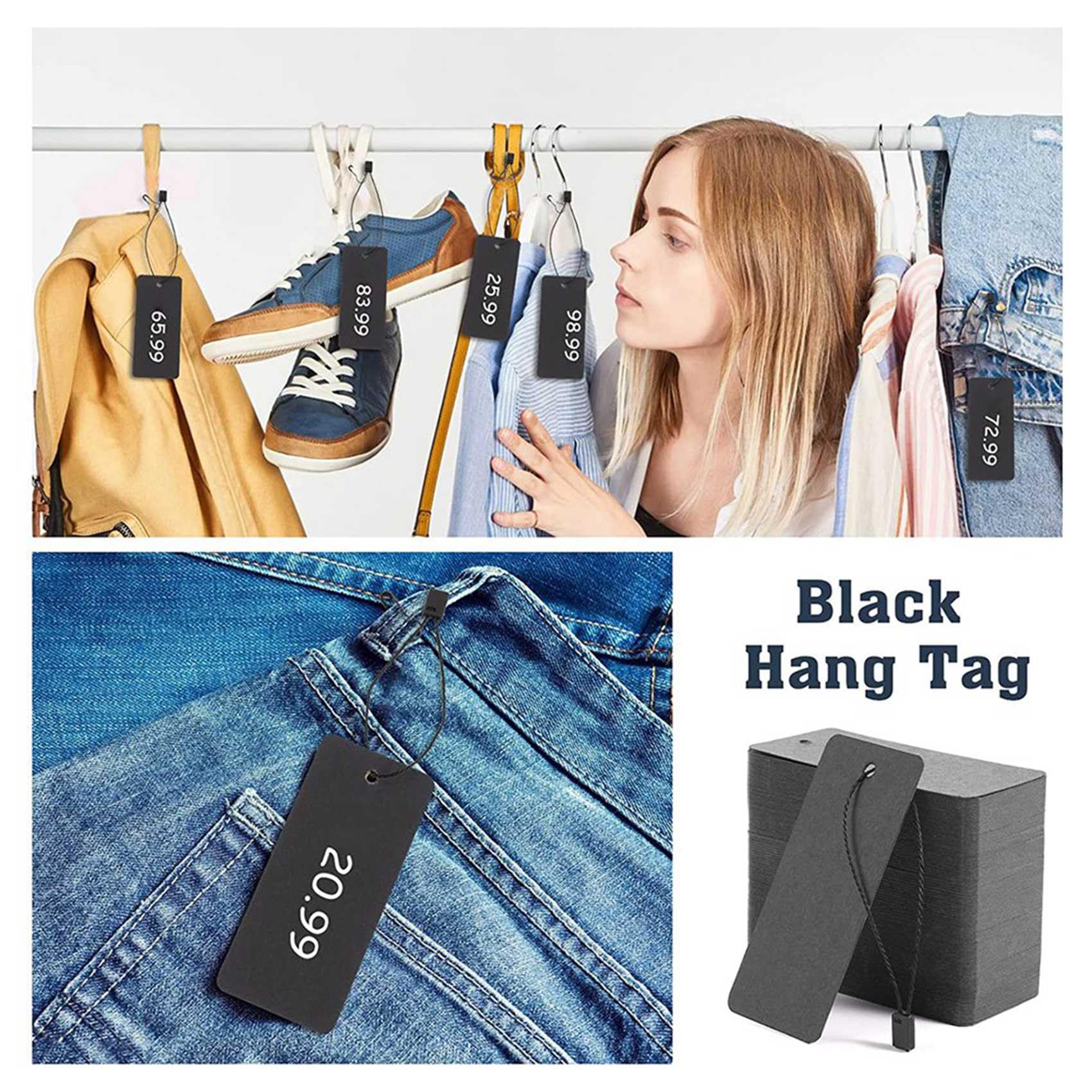 Juego de 1200 Etiquetas de Precio Negras con Etiquetas de Regalo con Imperdibles Etiquetas de Ropa Personalizadas Etiquetas Colgantes de Papel Negro