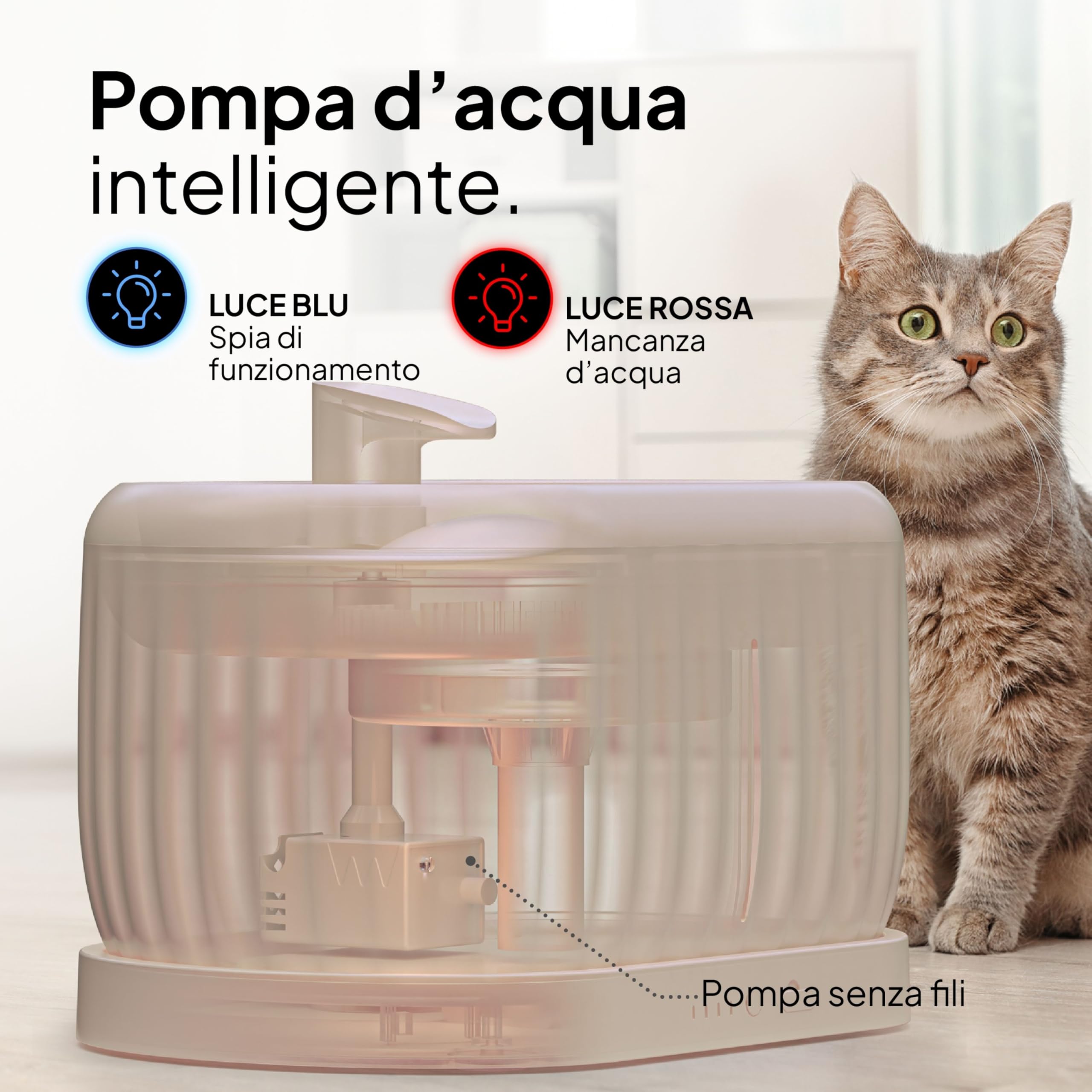 Pretty Paw Fontanella per Gatti Senza Fili 3L con Sensore di Movimento - Distributore Acqua Gatti Silenzioso a Batteria, 3 Modalità di Flusso - Pure Flow Max (Beige)