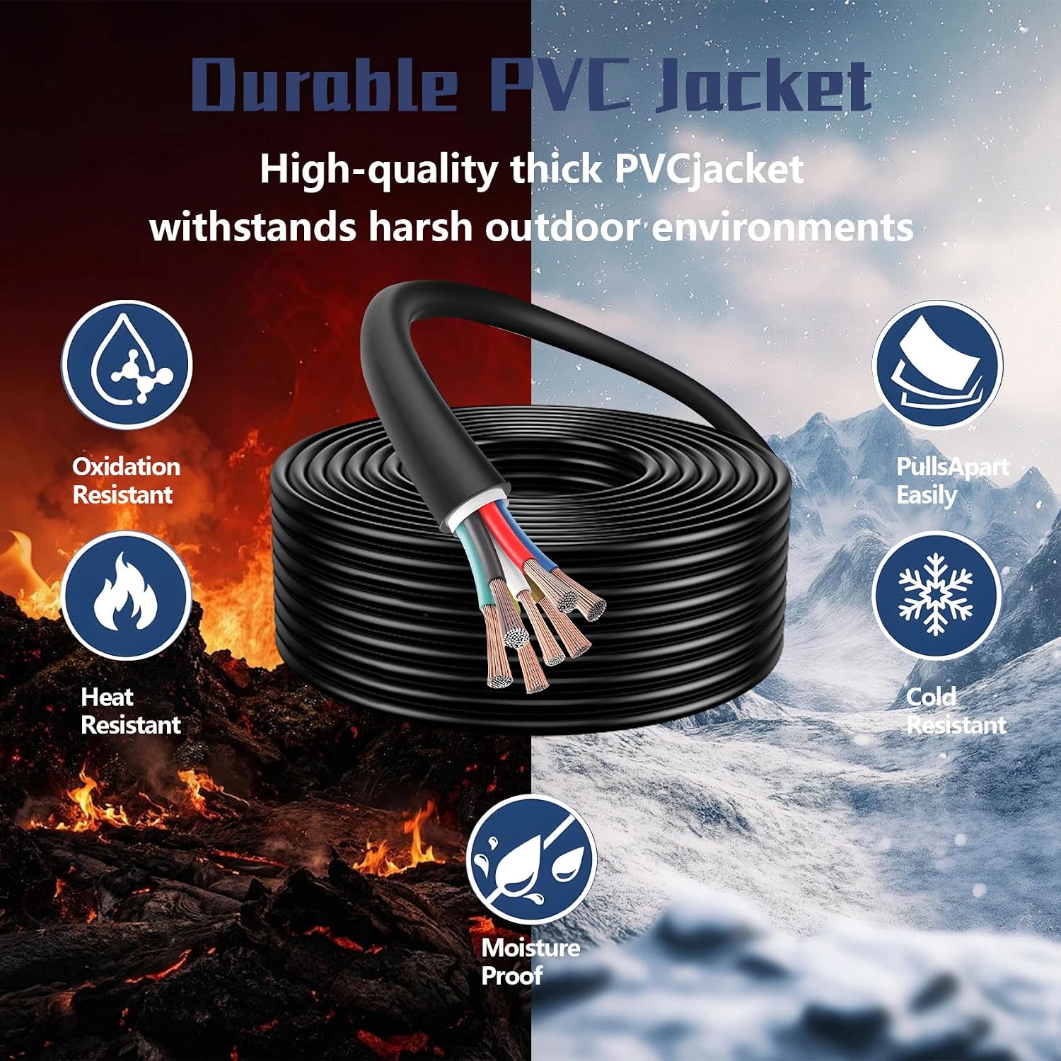 7 Way Trailer Wire 14AWG 7 Wire Trailer Cable Copper Clad Aluminum, Heavy Duty Trailer Wiring Cable for RV, Trailer, Truck, Boat Trailer (50FT)