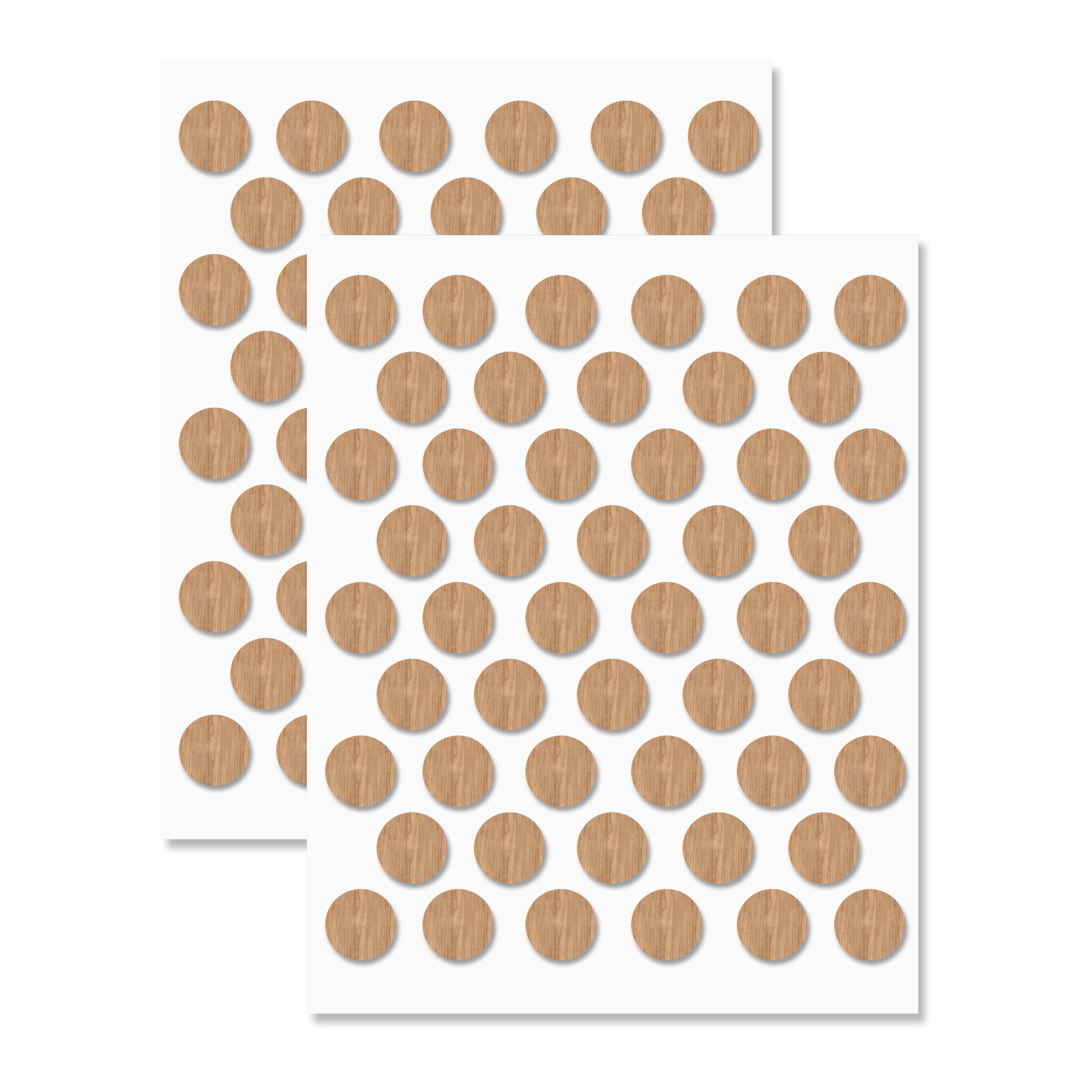 Oak Self-Adhesive Screw Hole Stickers - 100 pcs. 0.55 inch / 14 mm Peel Stick Dust Proof Tape, Water Resistance PVC Caps for Wood Cabinets, Furniture, Drawer, Wardrobe, Kitchen, Table