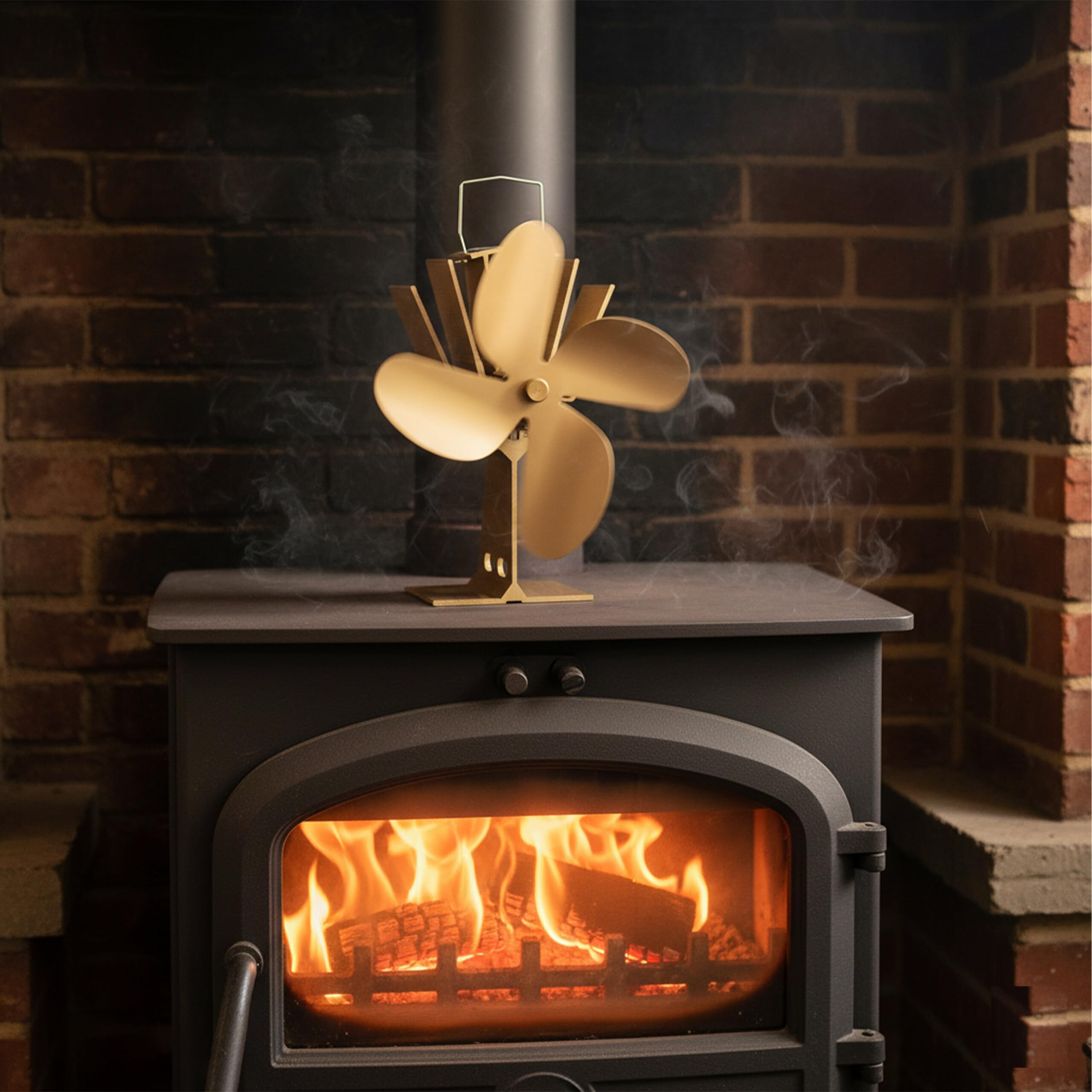 Relaxdays Ventola per Stufa Senza Elettricità, Silenzioso, Ventilatore per Camino & Forno, Accessorio, 4 Pale, Bronzo