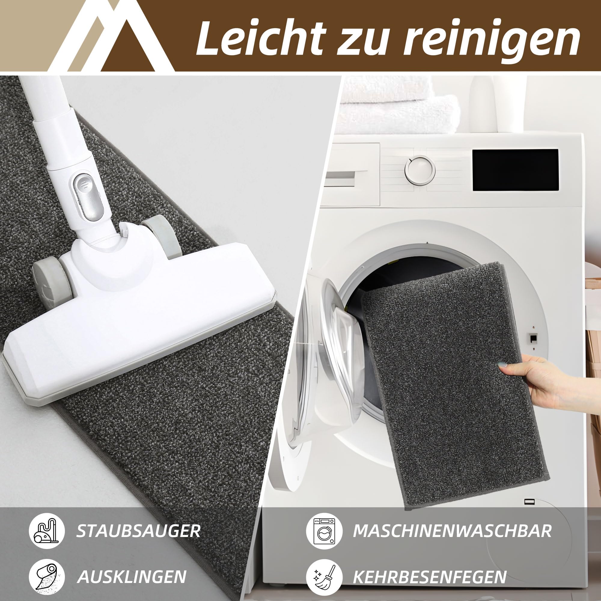 COSY HOMEER 15 Stück Treppenstufen Matten 70x22cm, Stufenmatten Selbstklebend, Maschinenwaschbar, 100% Polyester, TPE-Rücken, Ideal für Kinder, Senioren und Haustiere, Dunkelgrau